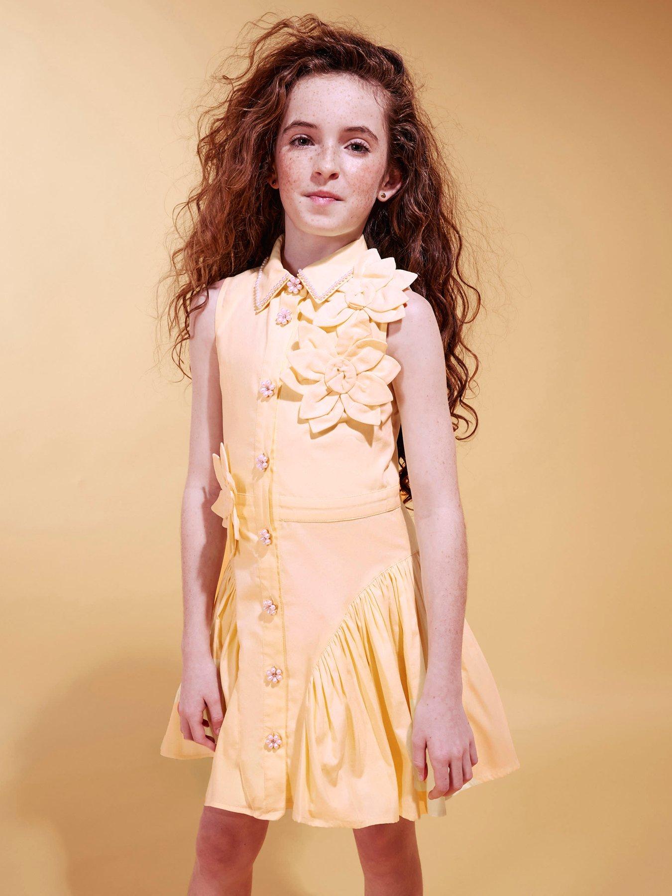 River Island Older Girls 3D Flower Prom Dress - Yellow