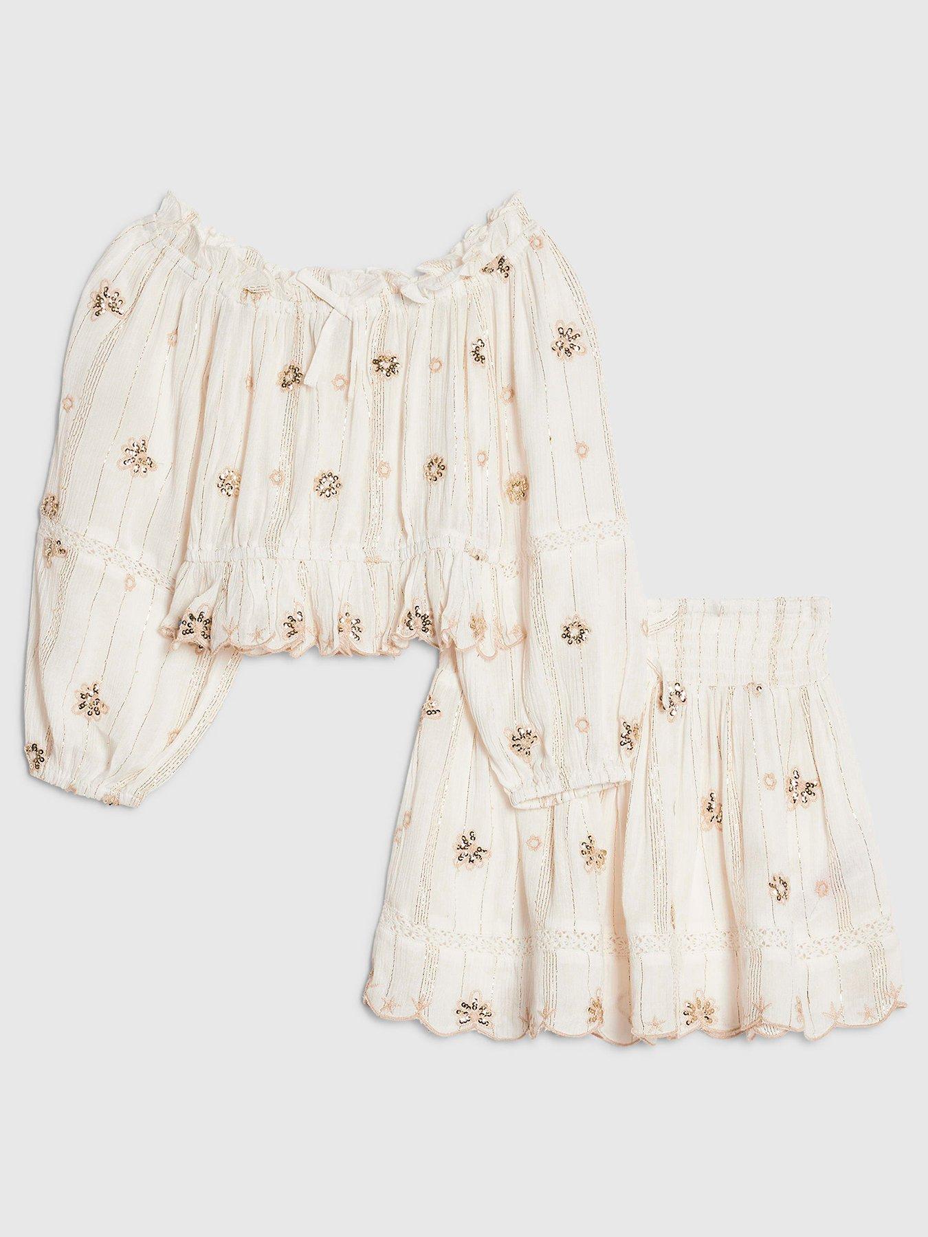 River Island Older Girls Embroidered Skirt Set - Cream