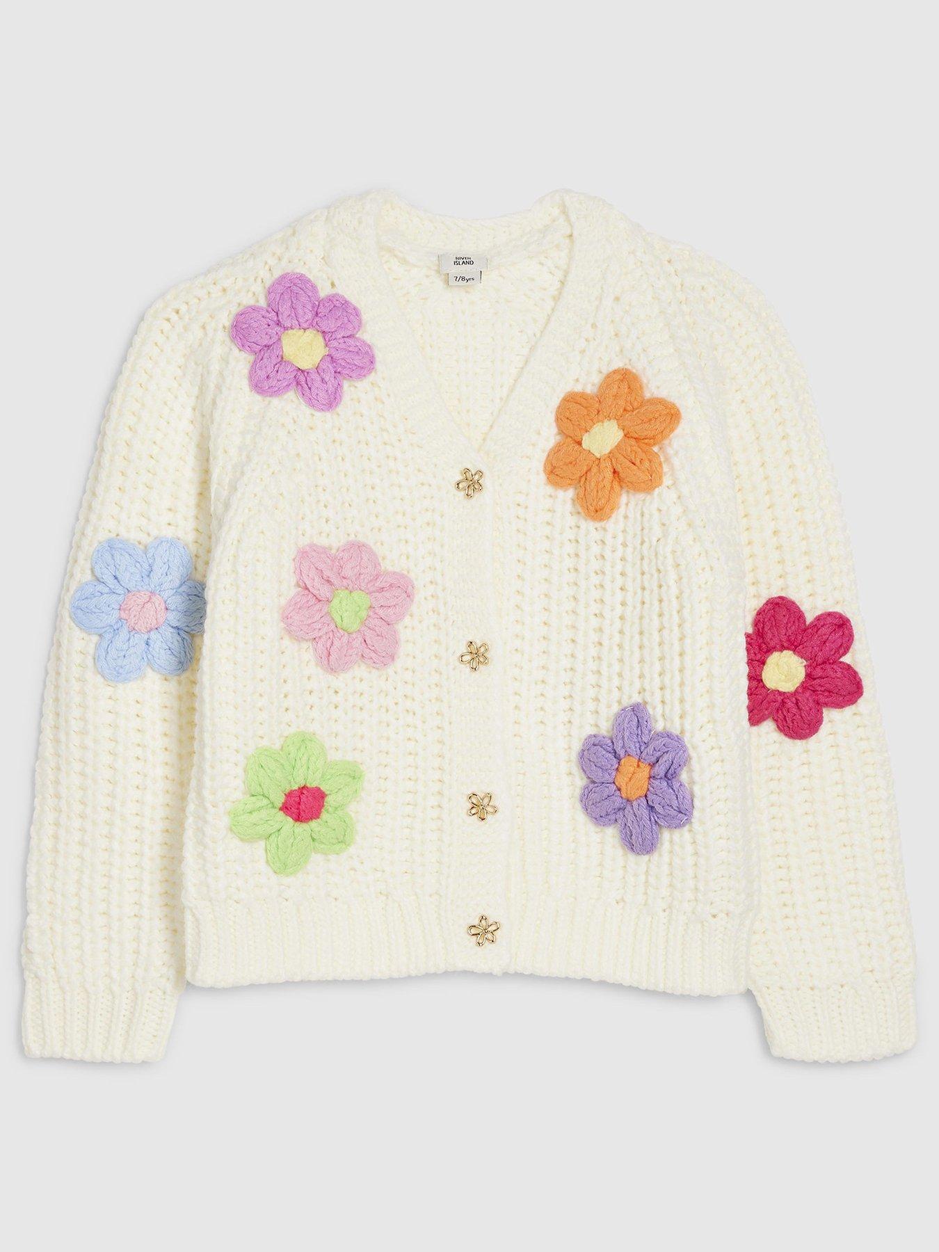 River Island Older Girls Knitted Flower Cardigan - Cream