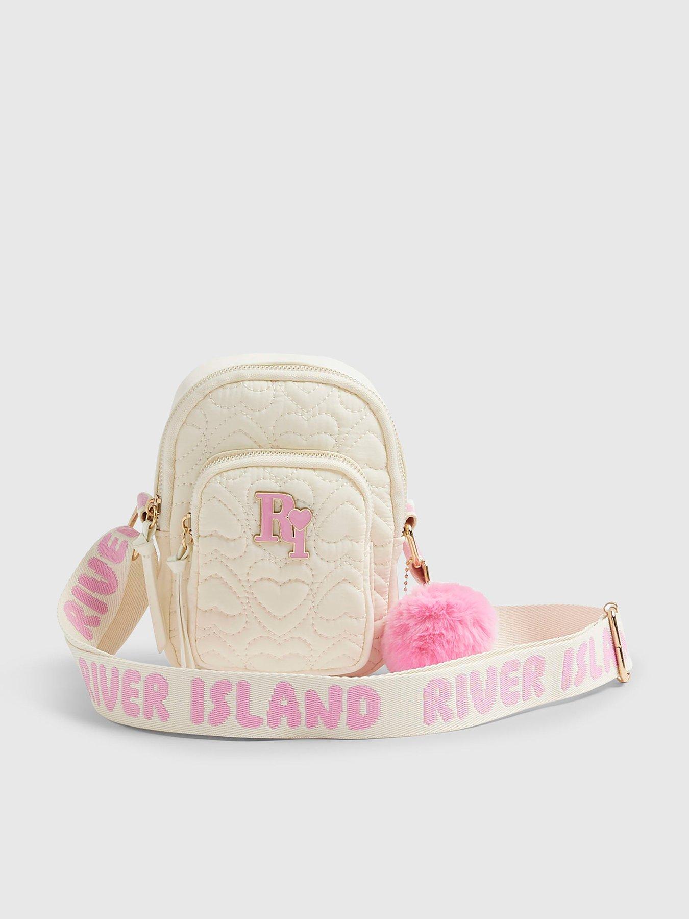 River Island Older Girls Pom Quilted Heart Cross Body Bag - Cream