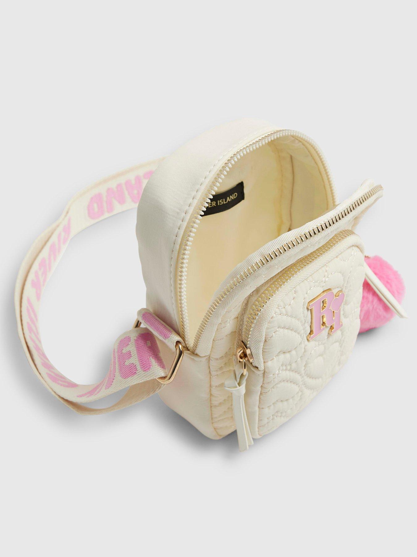 River Island Older Girls Pom Quilted Heart Cross Body Bag - Cream 