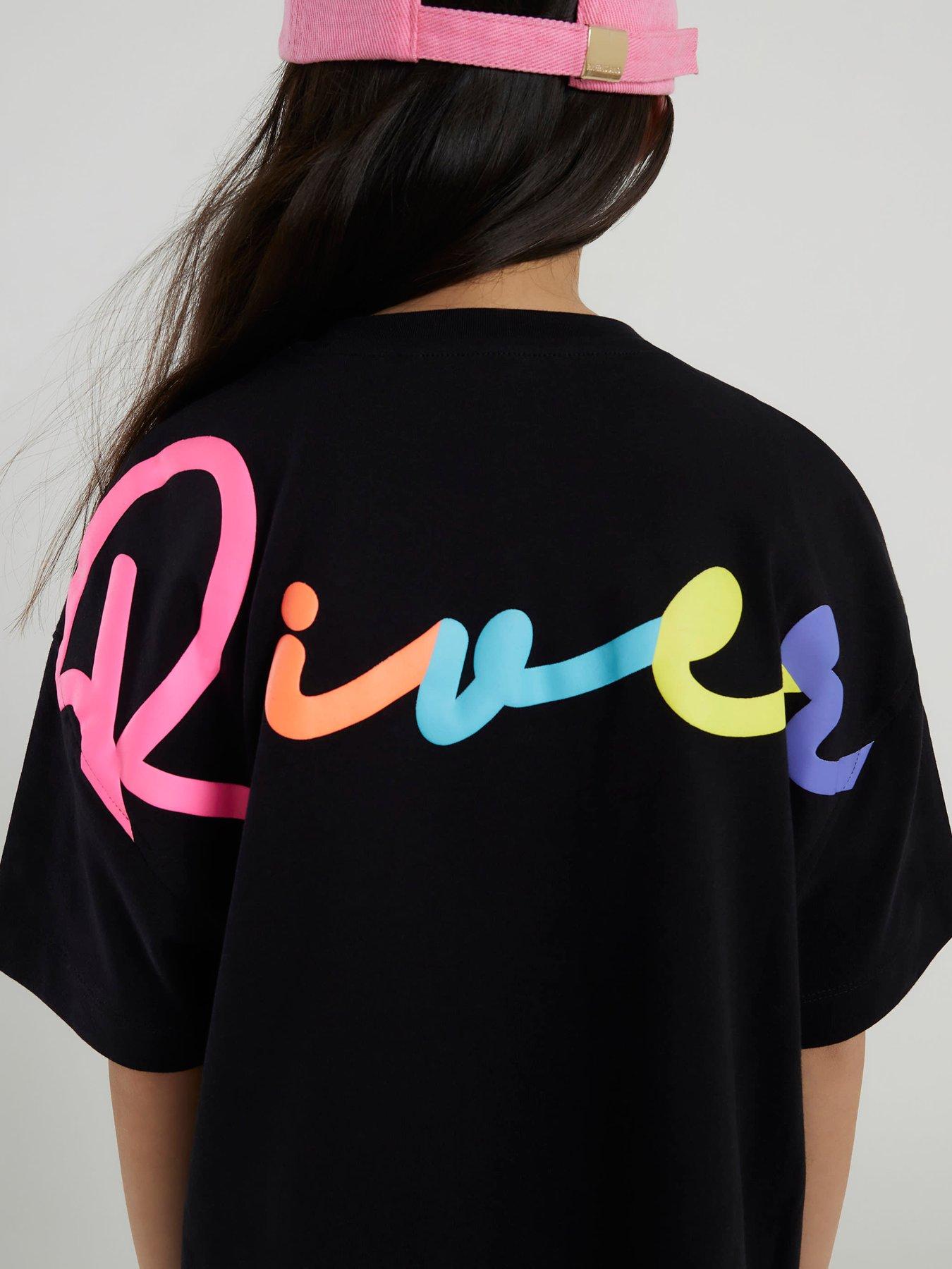 River Island Older Girls Back Print T-Shirt And Legging Set - Black