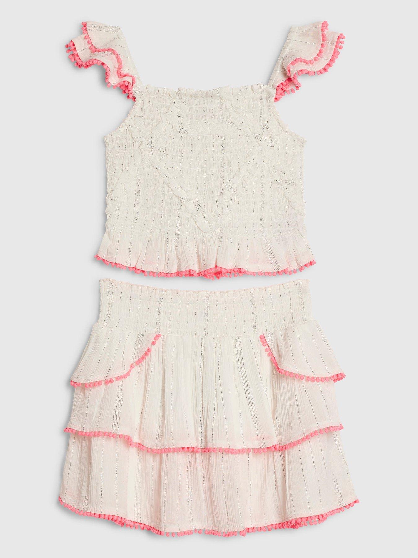 River Island Older Girls Shirred Beachwear Skirt Set - Cream