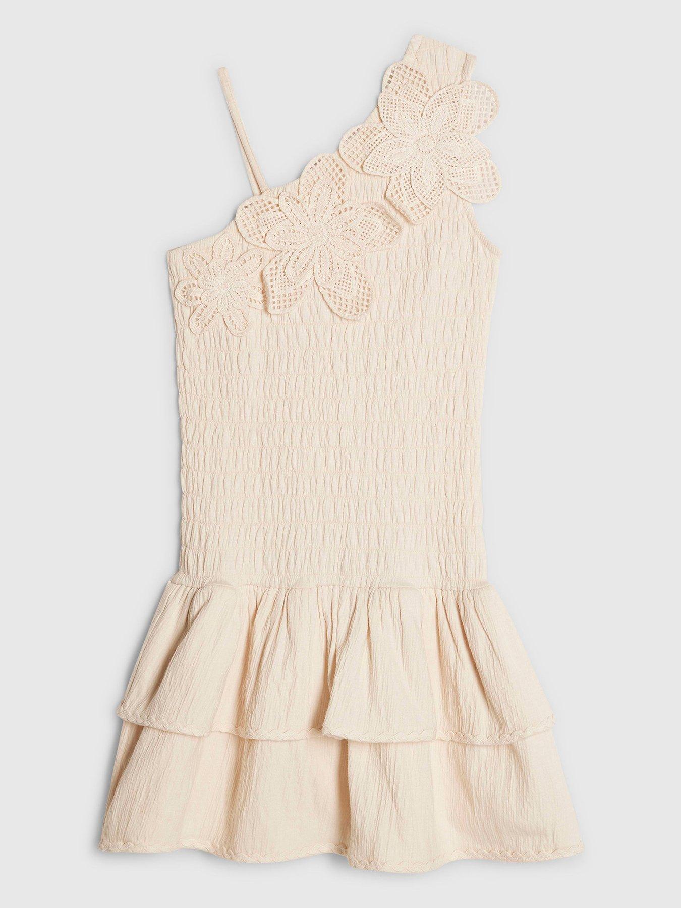 River Island Older Girls Crochet Flower Dress, Cream, Size Age: 9-10 Years