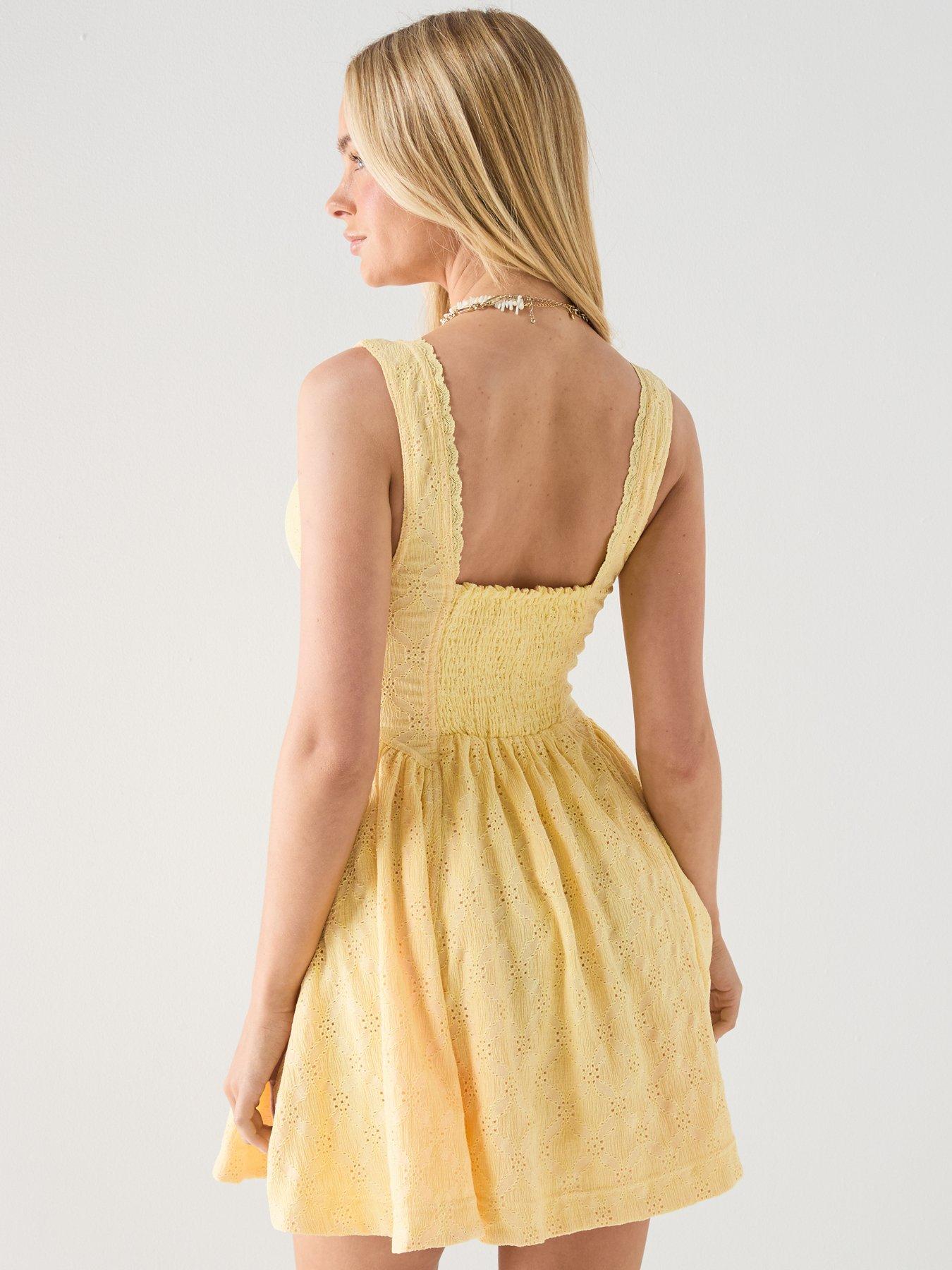 free people yellow lace dress mini FREE PEOPLE Cant Help It Mini Dress - Yellow