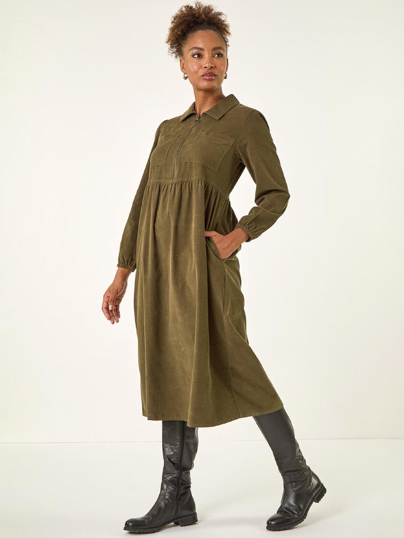 green emerald velvet dress Esme Bottle Green Corduroy Midi Dress – Finery London main image 0