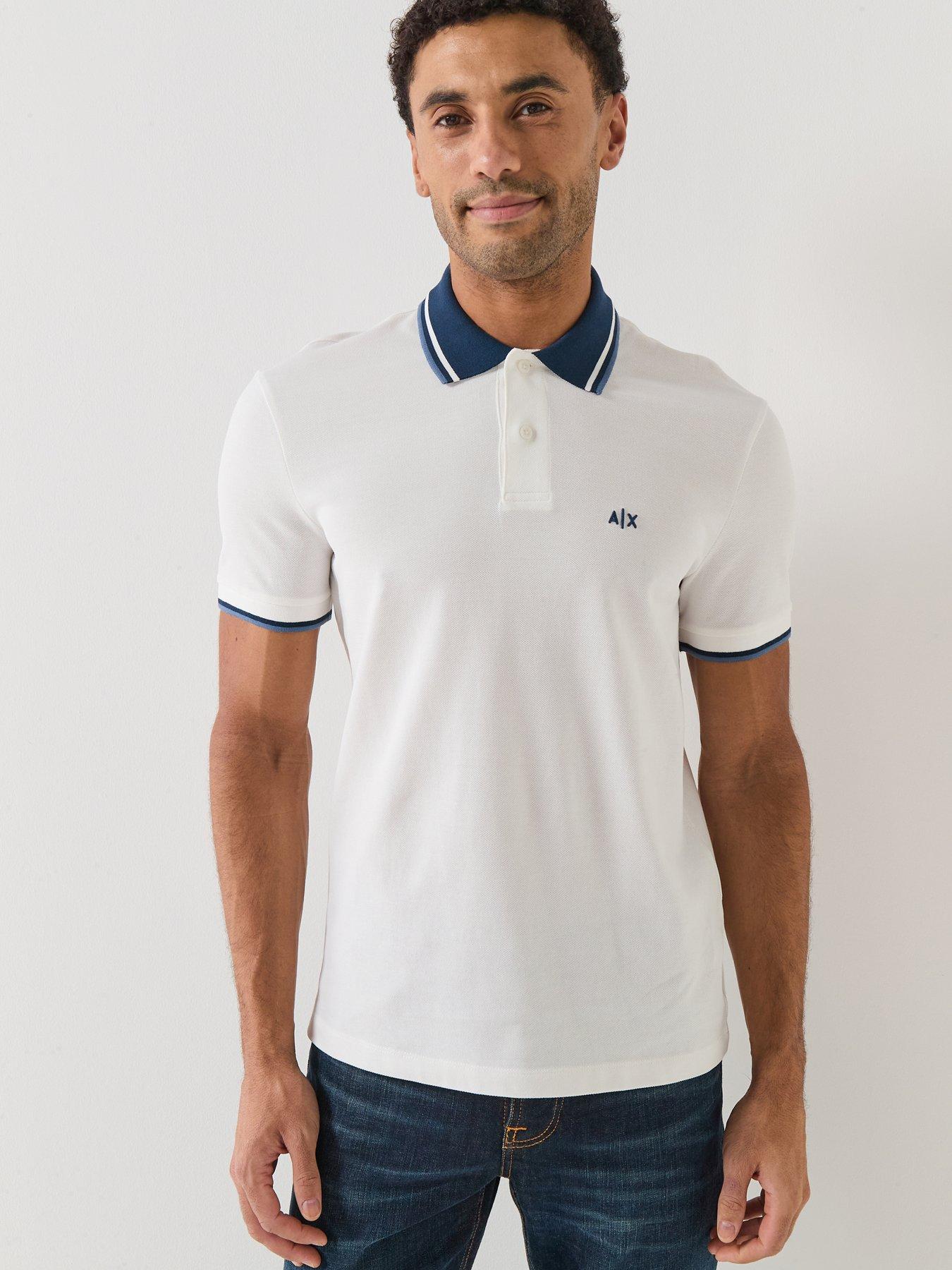 Armani Exchange Logo Collar Polo Shirt, Off White, Size M, Men