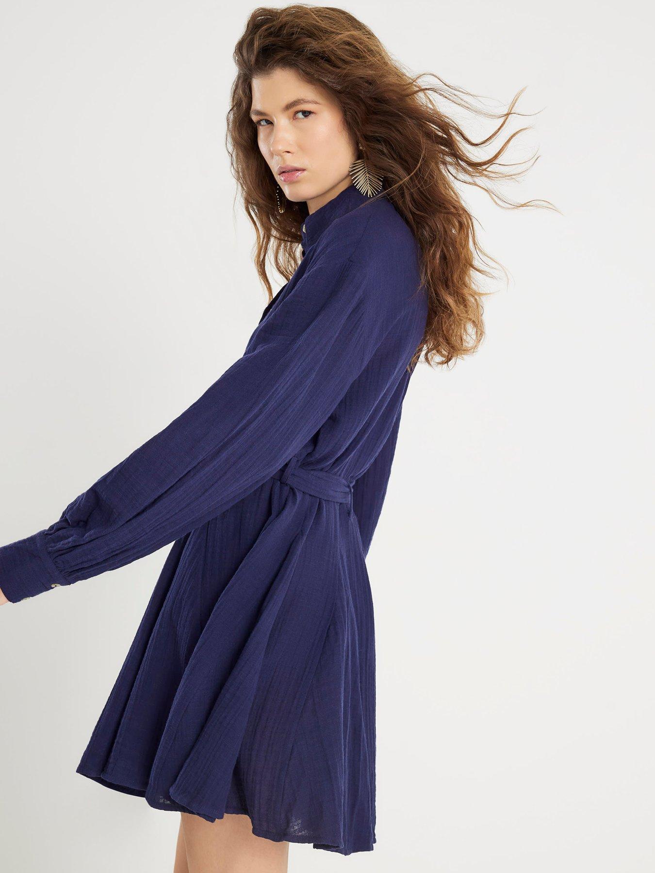 Image 2 of 4 of River Island Double Faced Shirt Dress - Navy