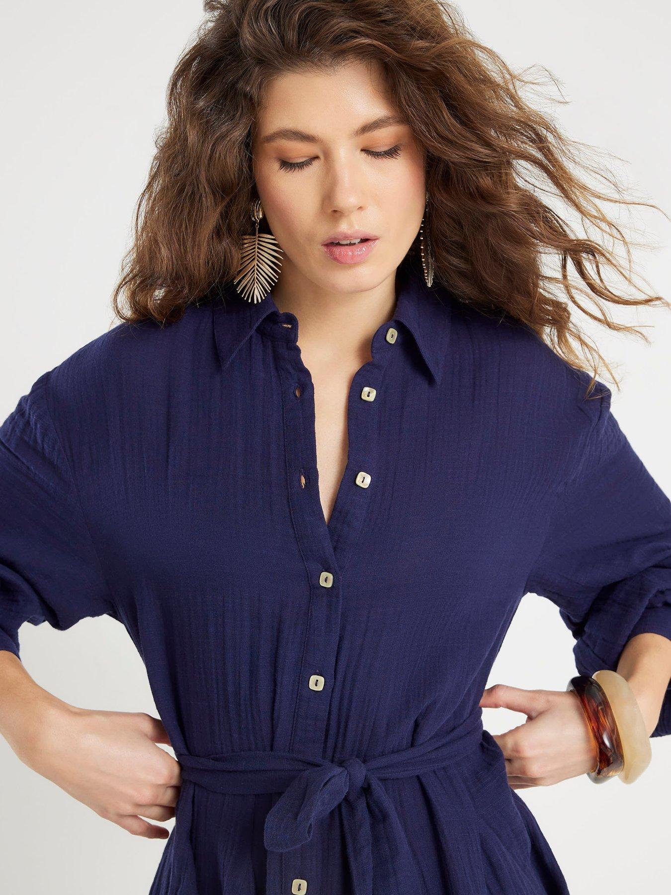 Image 4 of 4 of River Island Double Faced Shirt Dress - Navy