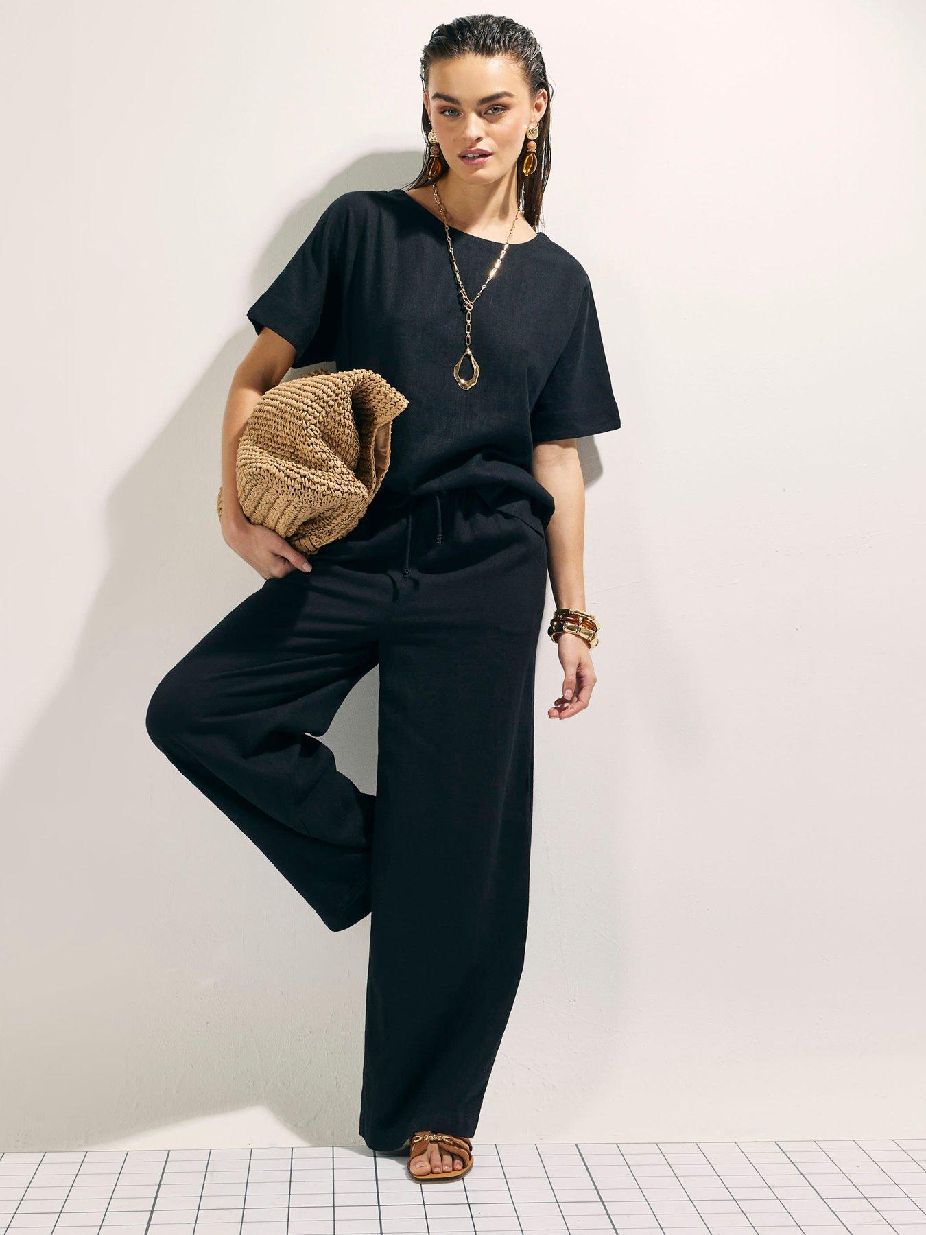 Image 3 of 4 of River Island Linen Blend Short Sleeve Top - Black