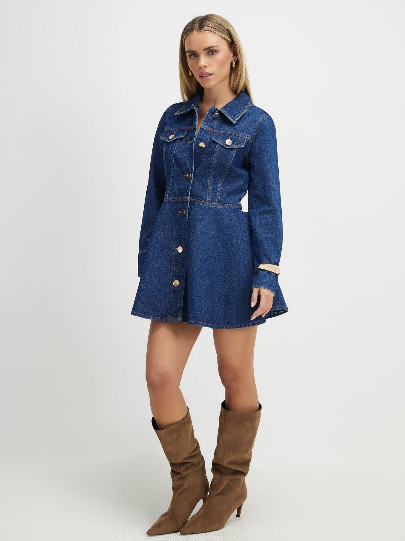 River Island Petite Denim Long Sleeve Shirt Dress - Blue