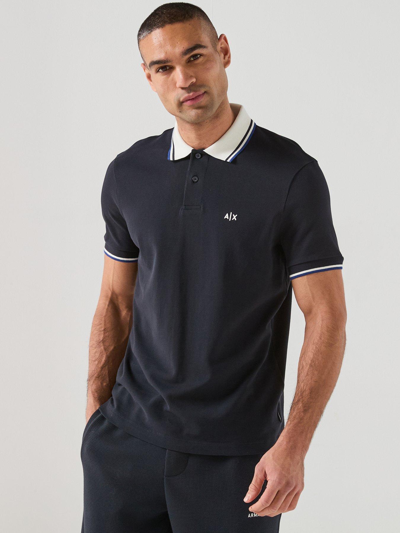 Armani Exchange: Logo Collar Slim Fit Polo Shirt - Navy