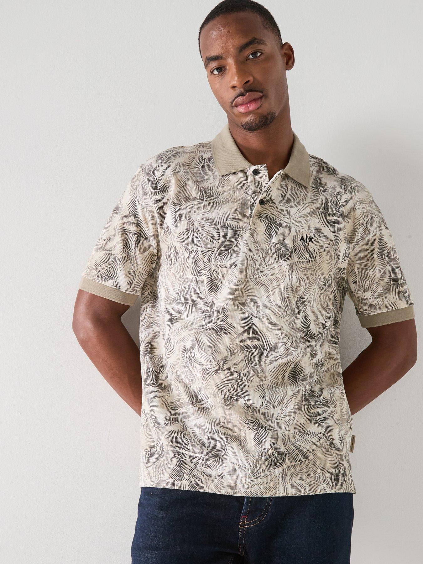 Armani Exchange Leaf Print Polo Shirt, Beige, Size L, Men