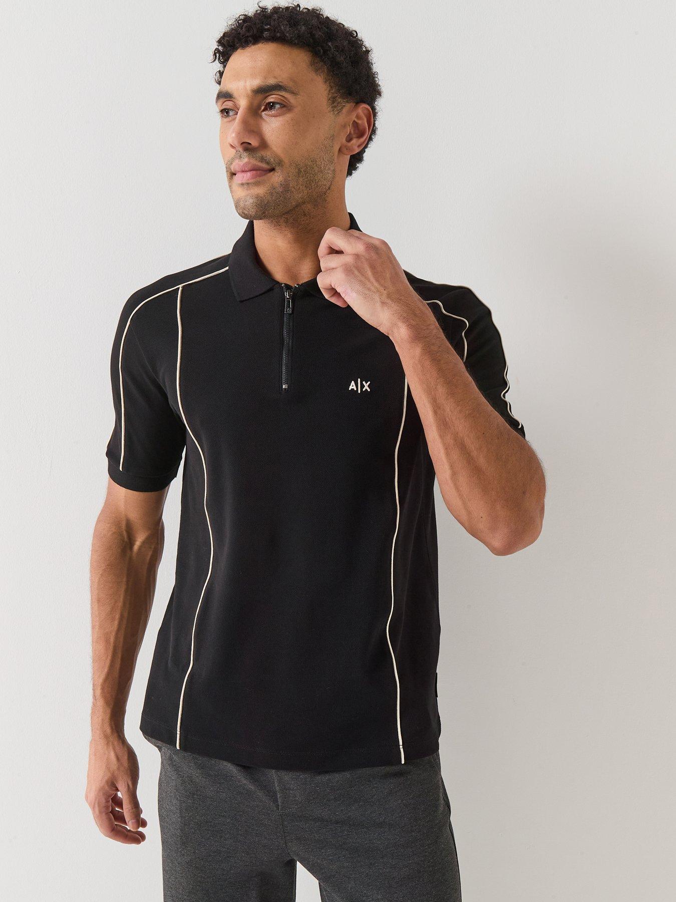 Armani Exchange Contrast Piping Zip Neck Polo Shirt - Black