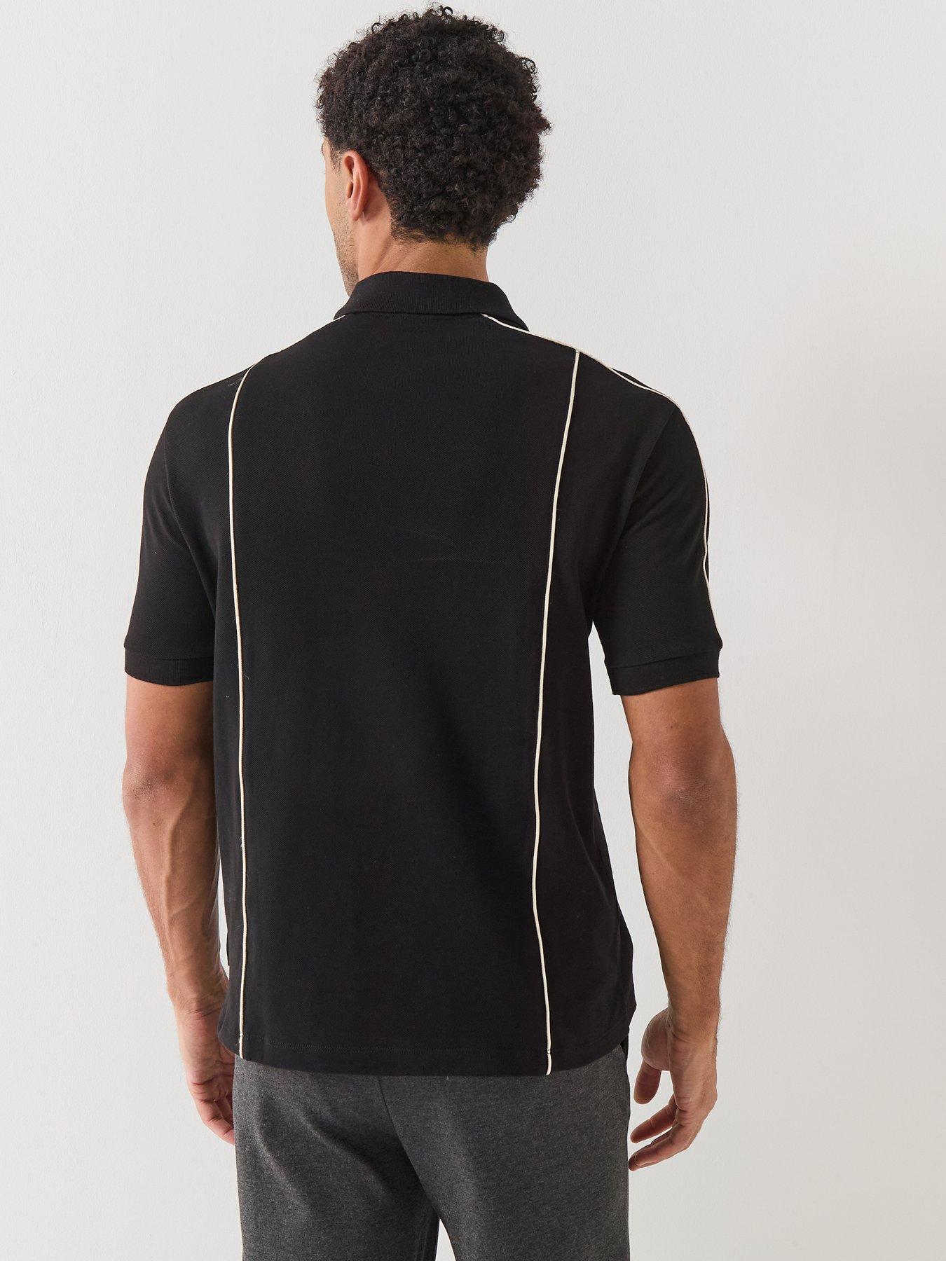 Image 2 of 6 of Armani Exchange Contrast Piping Zip Neck Polo Shirt - Black