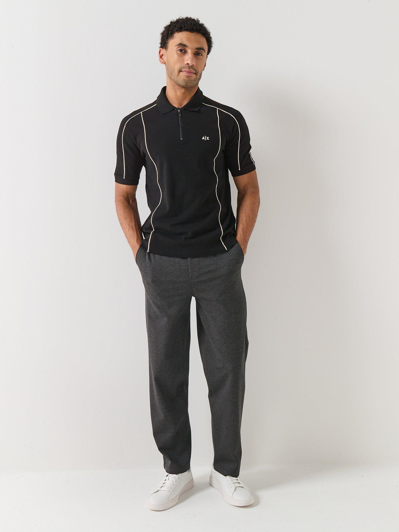 Image 3 of 6 of Armani Exchange Contrast Piping Zip Neck Polo Shirt - Black