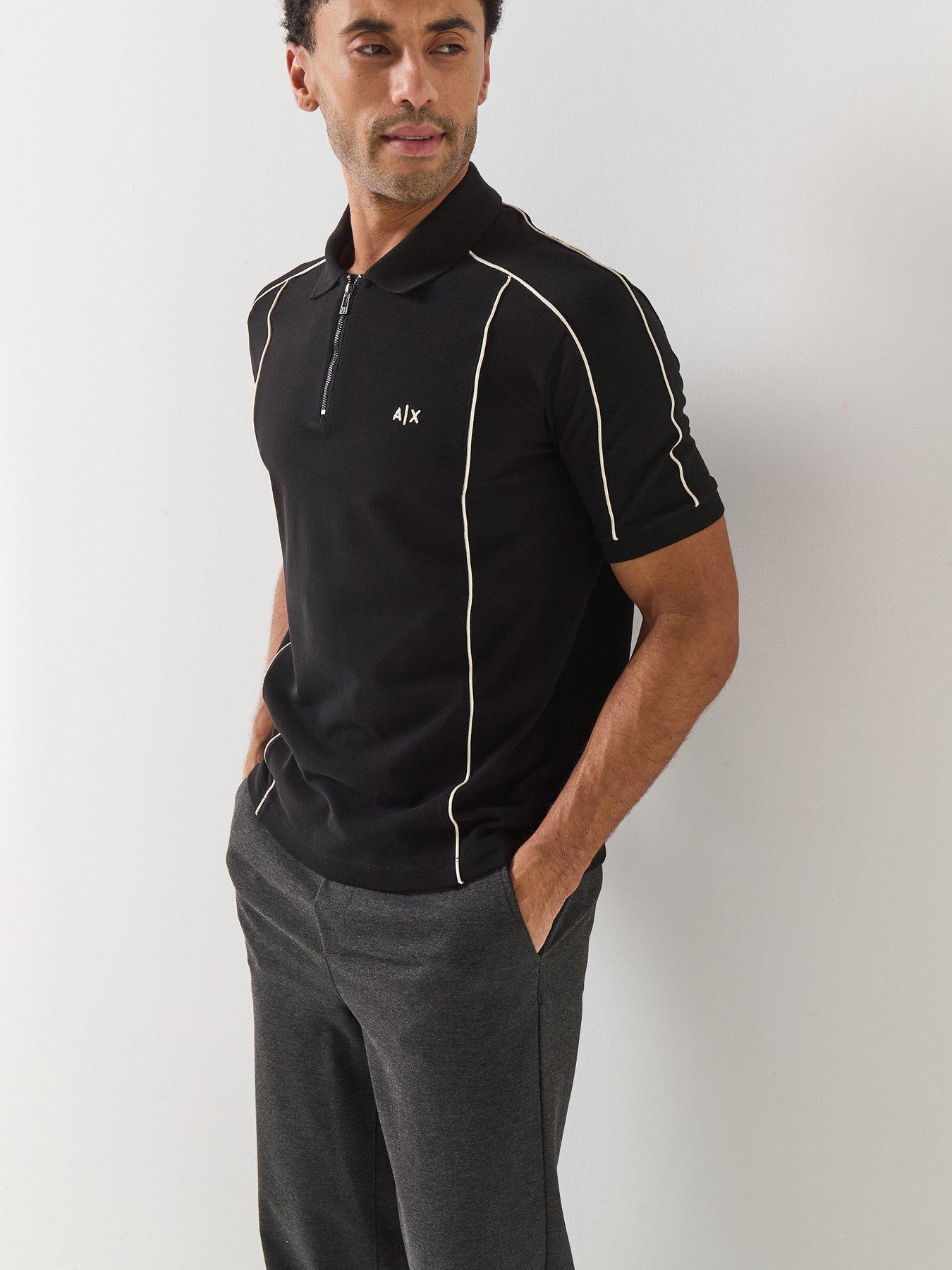 Image 5 of 6 of Armani Exchange Contrast Piping Zip Neck Polo Shirt - Black