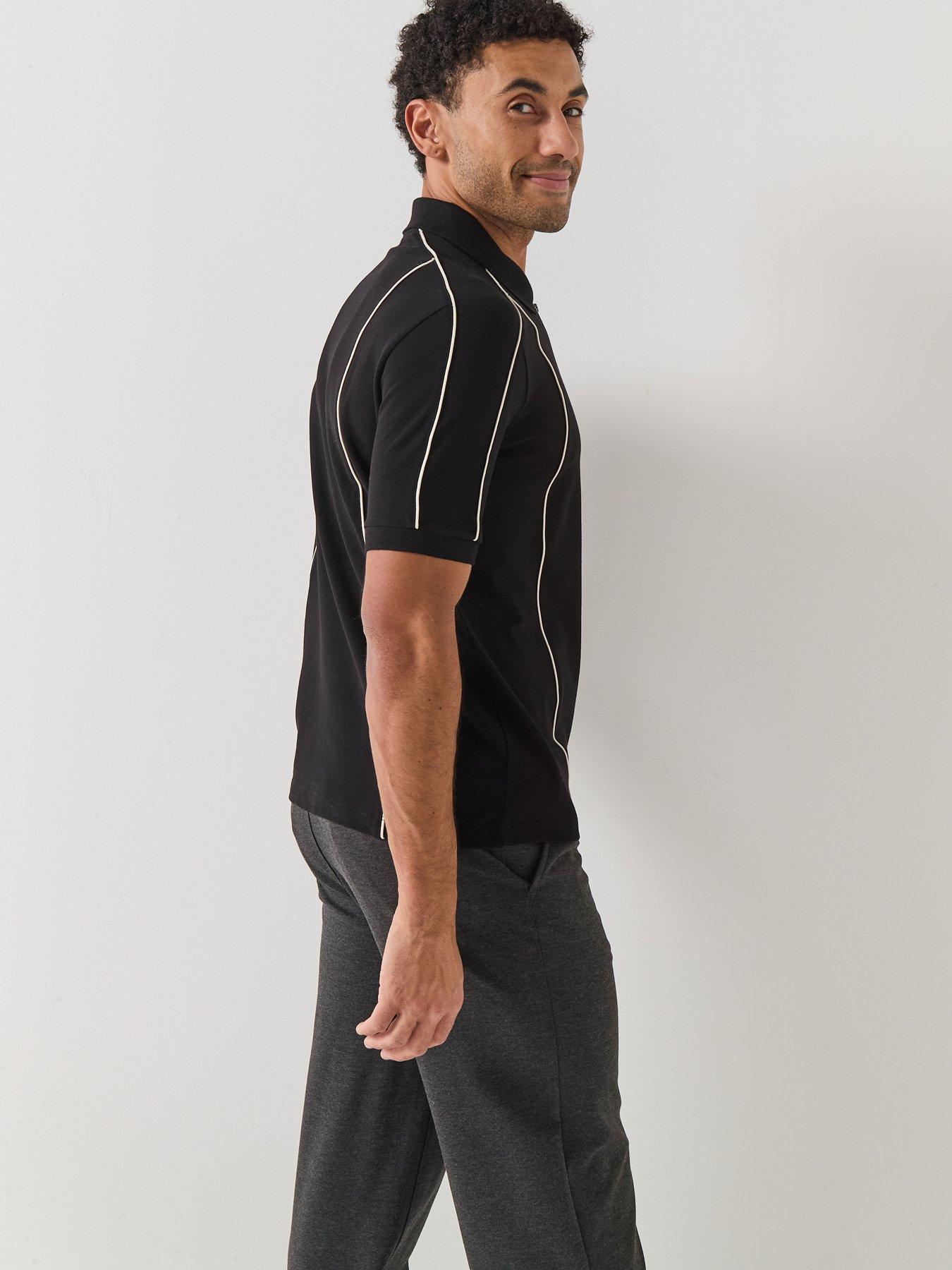 Image 6 of 6 of Armani Exchange Contrast Piping Zip Neck Polo Shirt - Black