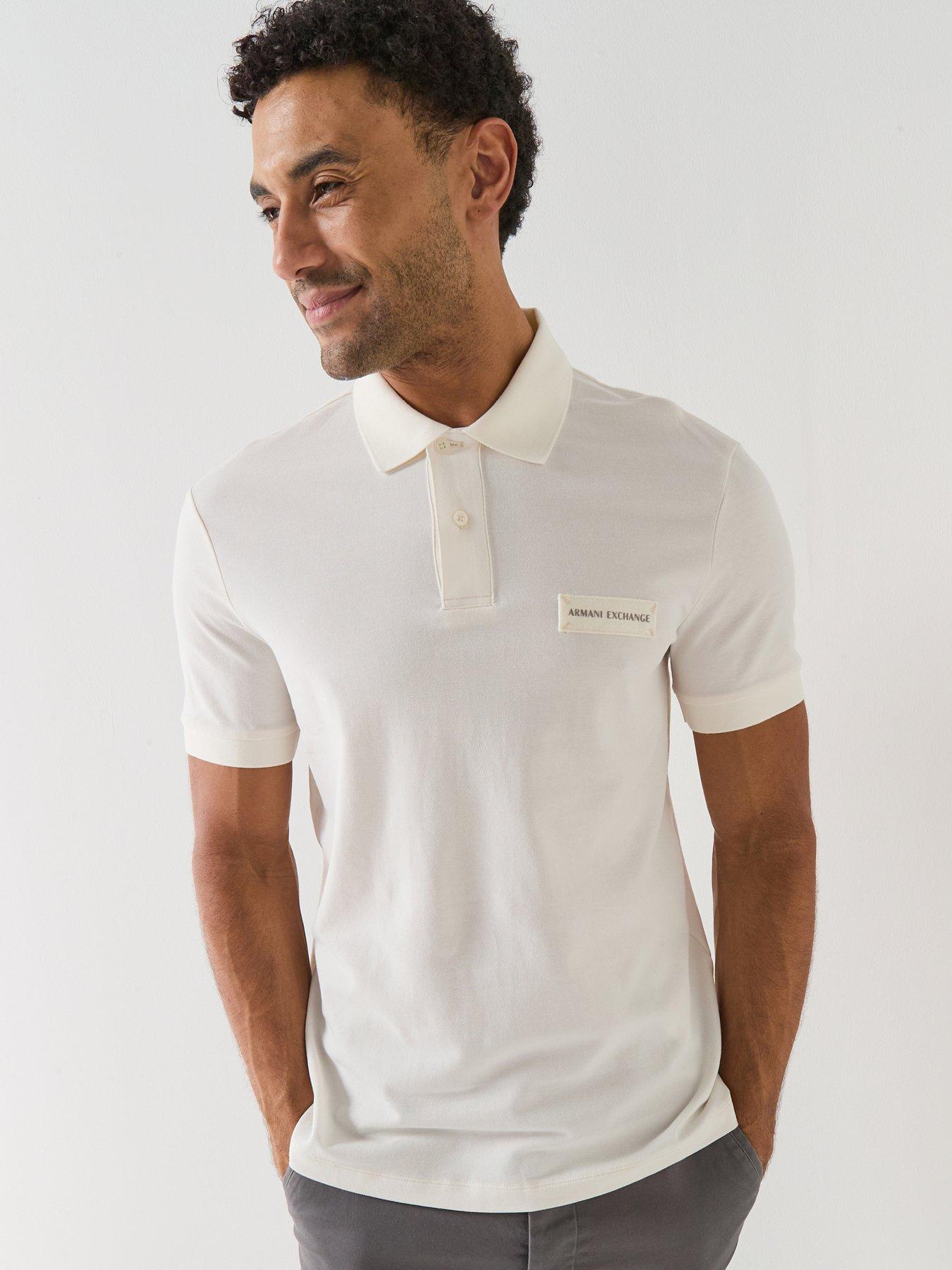 Armani Exchange Slim Fit White Edition Logo Polo Shirt, Cream, Size Xl, Men