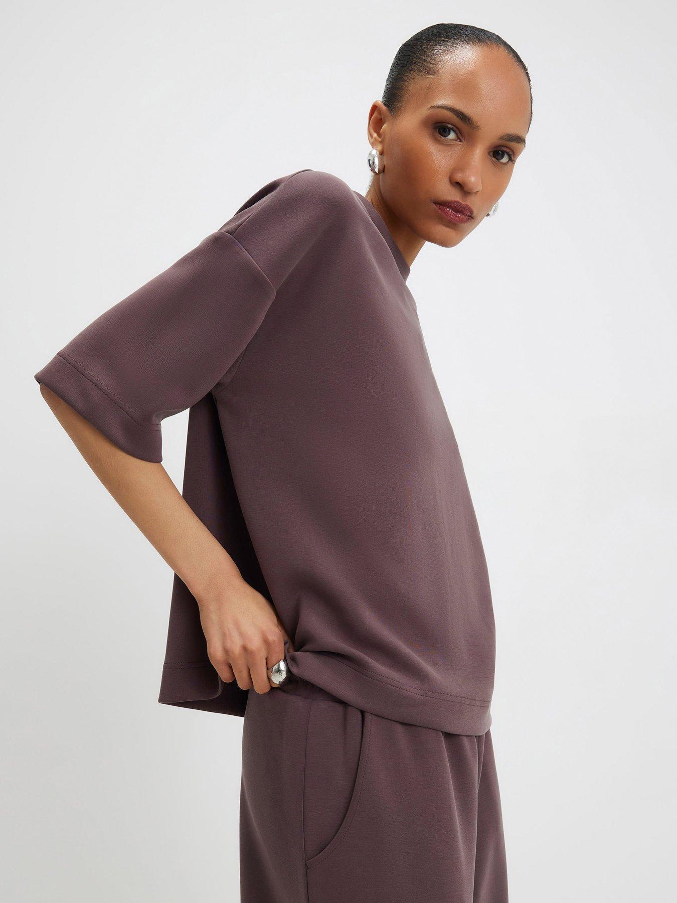 Image 1 of 4 of River Island Short Sleeve Premium Neo Swash Boxy Tee - Brown