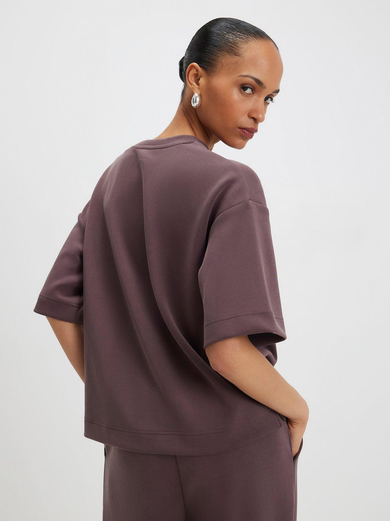 Image 2 of 4 of River Island Short Sleeve Premium Neo Swash Boxy Tee - Brown