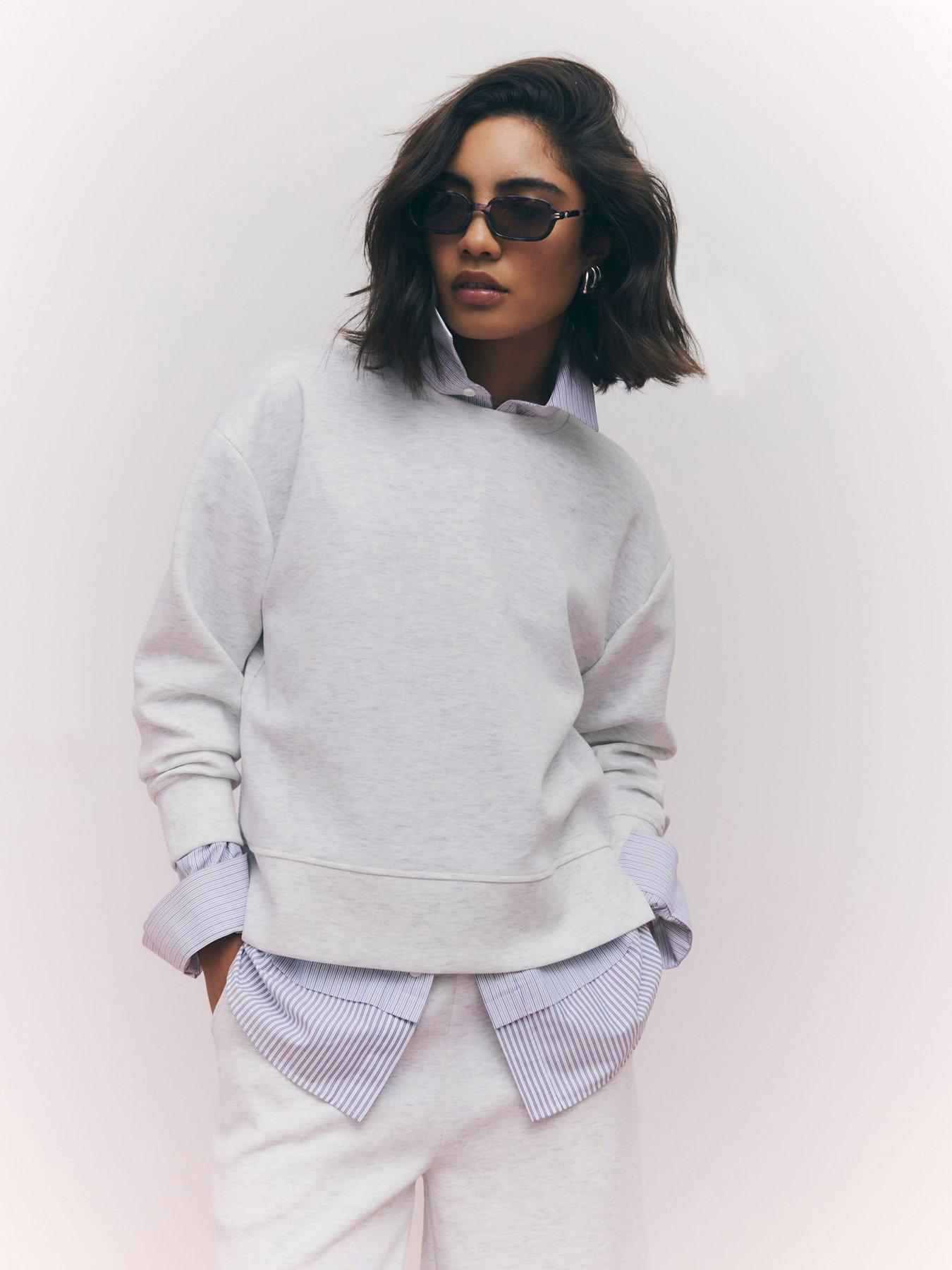 River Island Long Sleeve Marl Neoprene Sweater - Grey