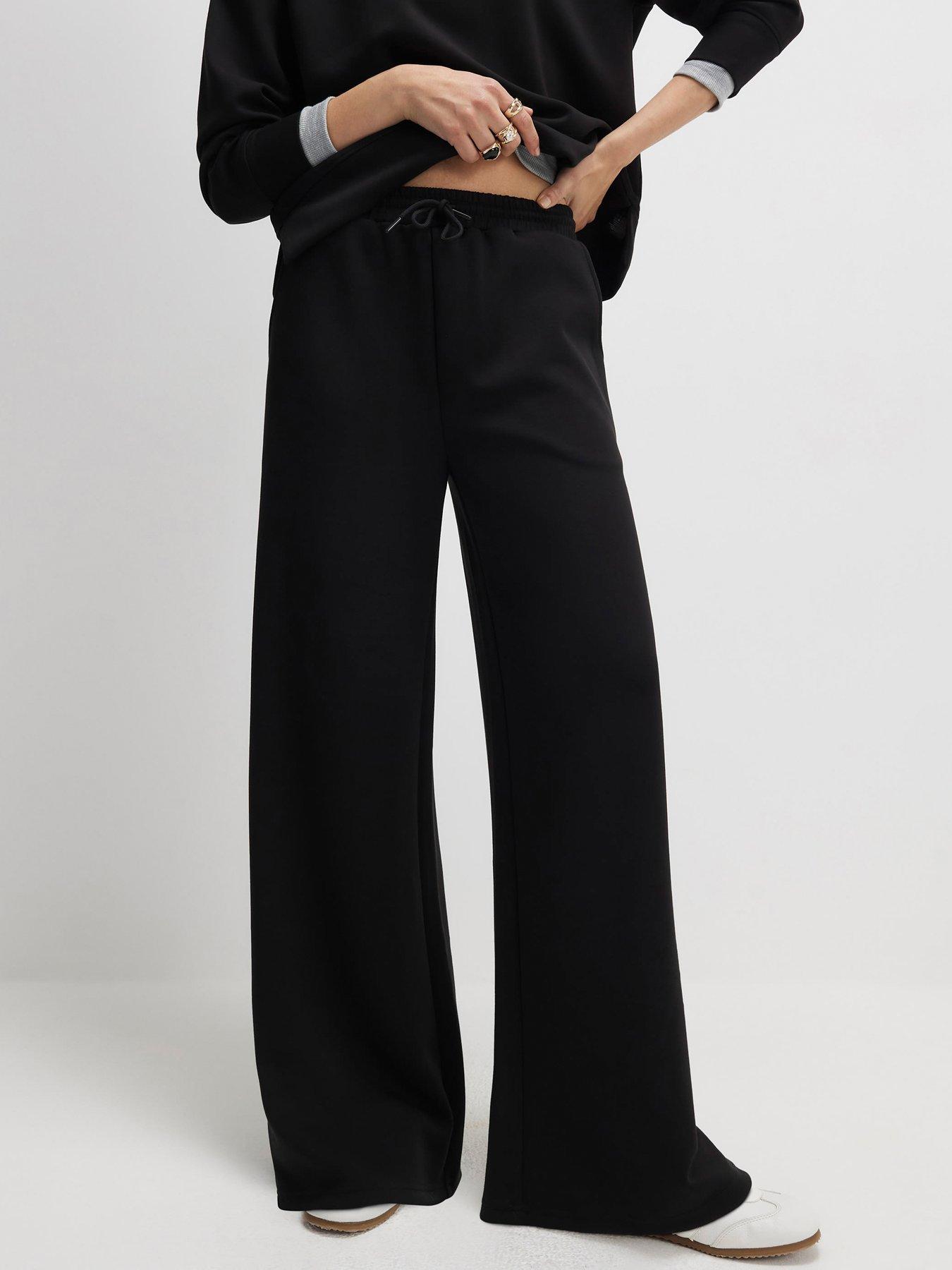 River Island High Waisted Premium Neo Swash Wide Jog - Black