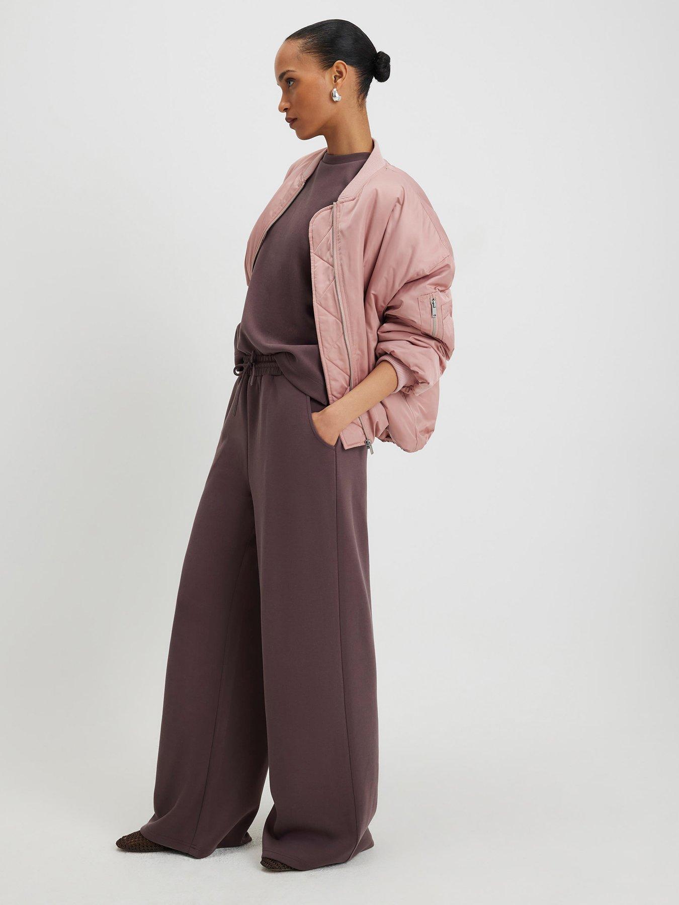 River Island High Waisted Premium Neo Swash Wide Jog - Brown