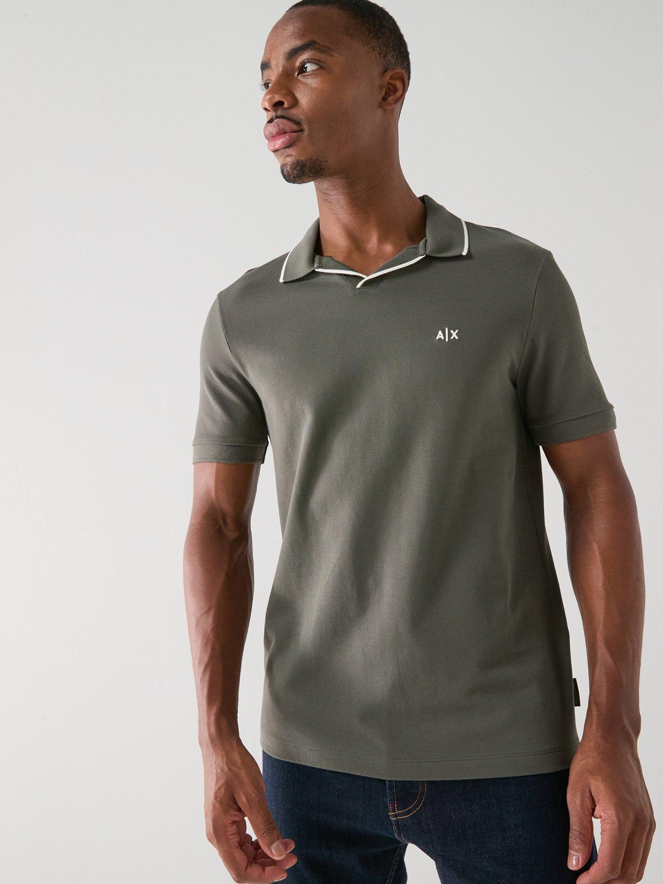 Armani Exchange Slim Fit Open Collar Polo Shirt - Dark Khaki