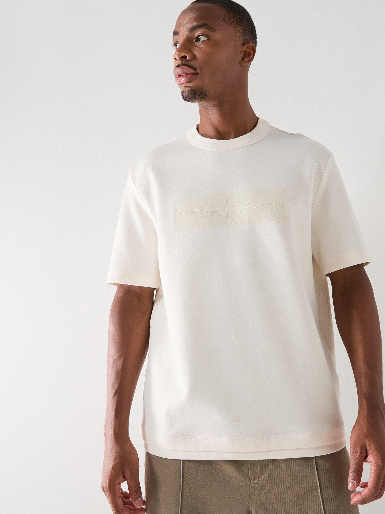 Armani Exchange White Edition Short Sleeve Crew Neck T-Shirt, Cream, Size 2Xl, Men