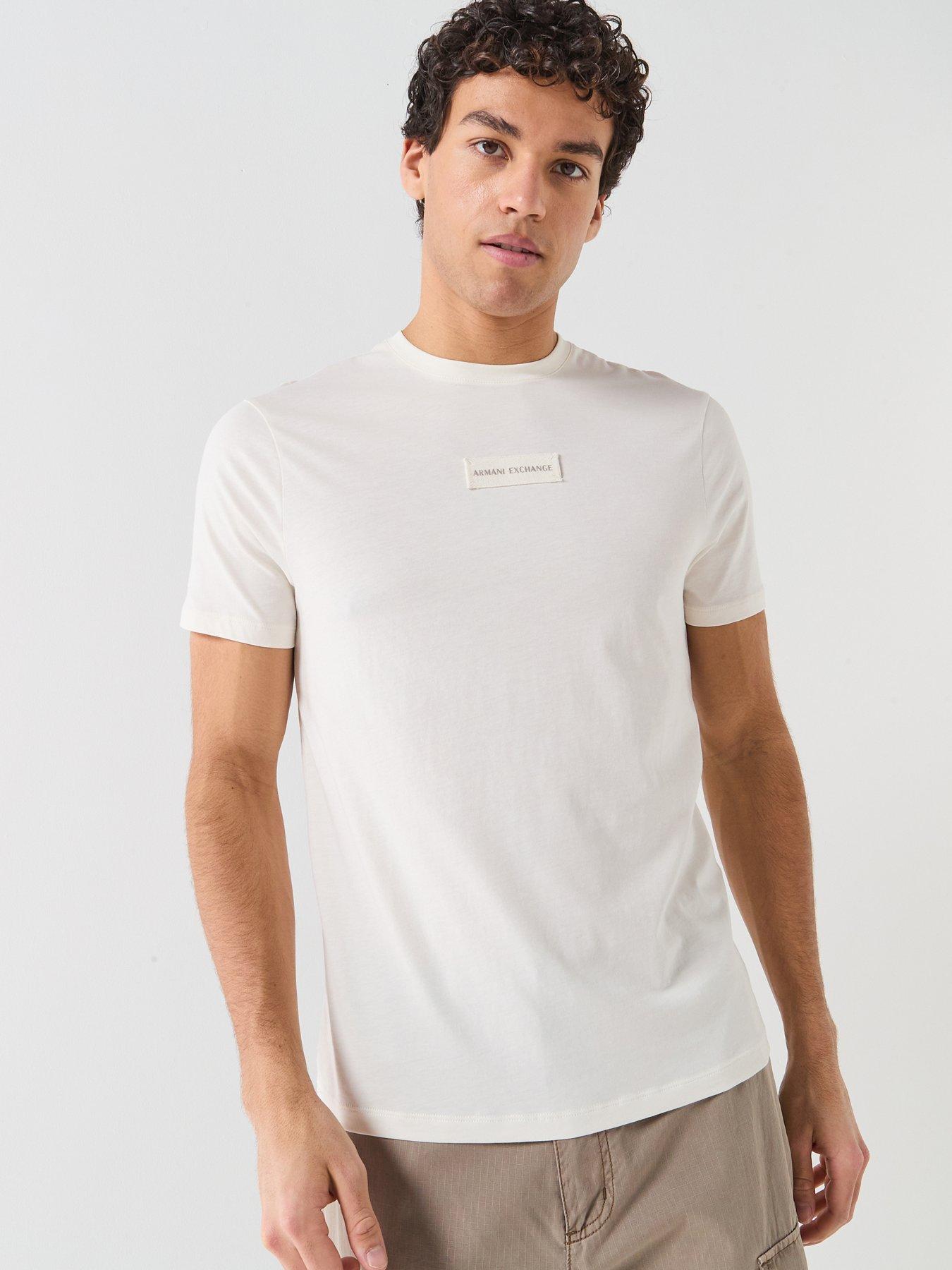 Armani Exchange White Edition Slim Fit Chest Logo T-Shirt, Cream, Size 2Xl, Men