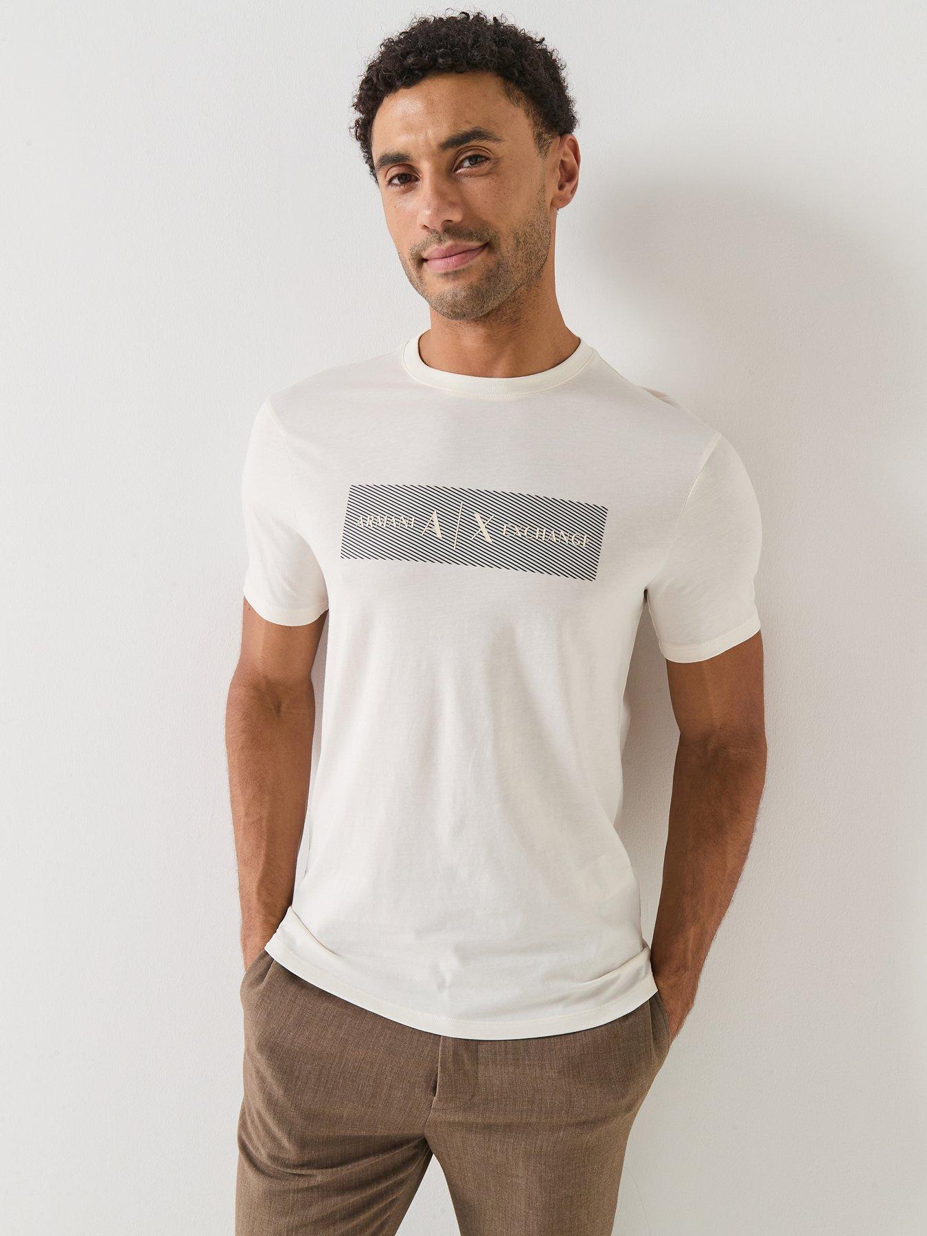 Armani Exchange White Edition Slim Fit Chest Logo T-Shirt - Cream