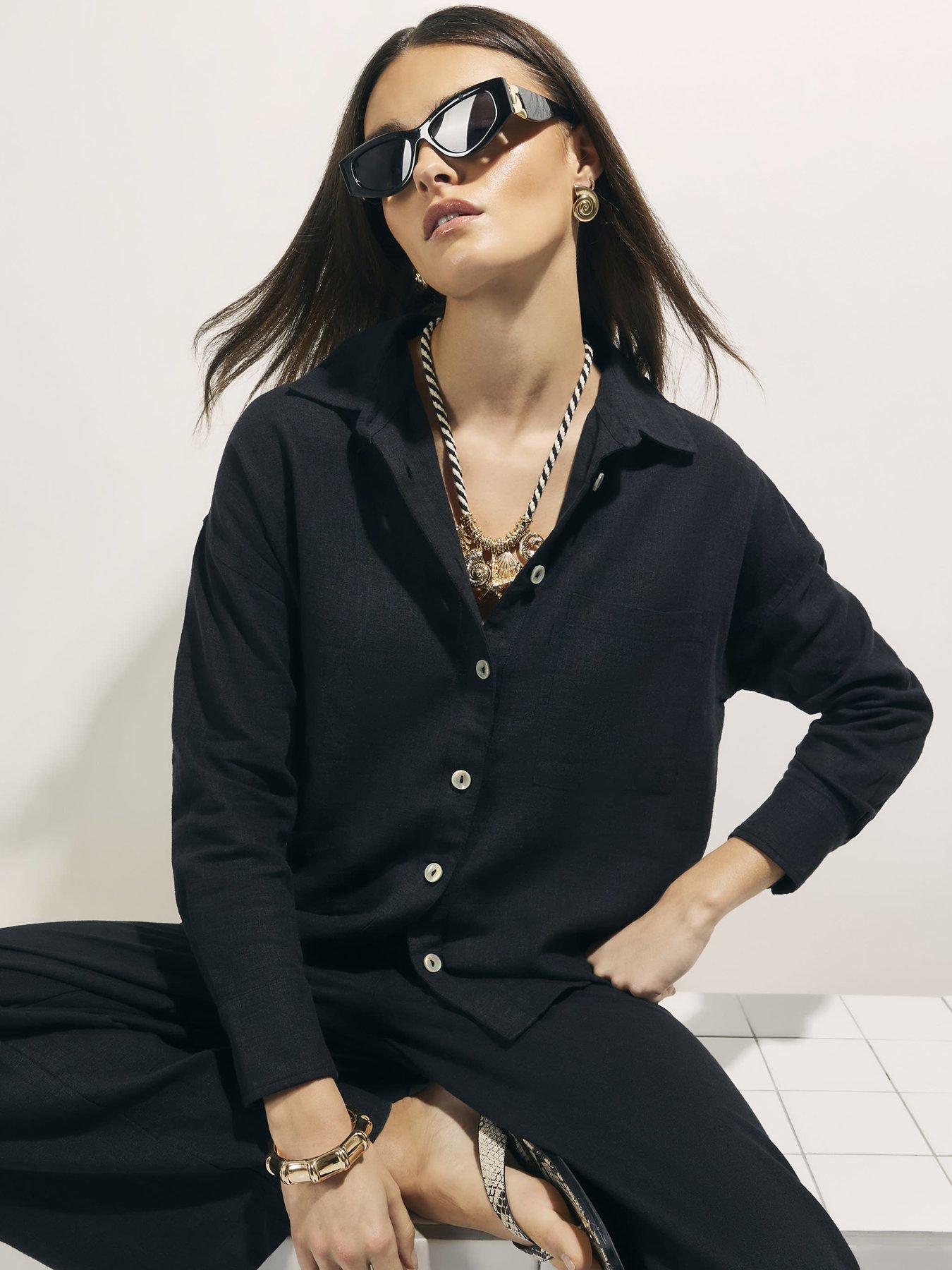River Island Linen Blend Shirt - Black