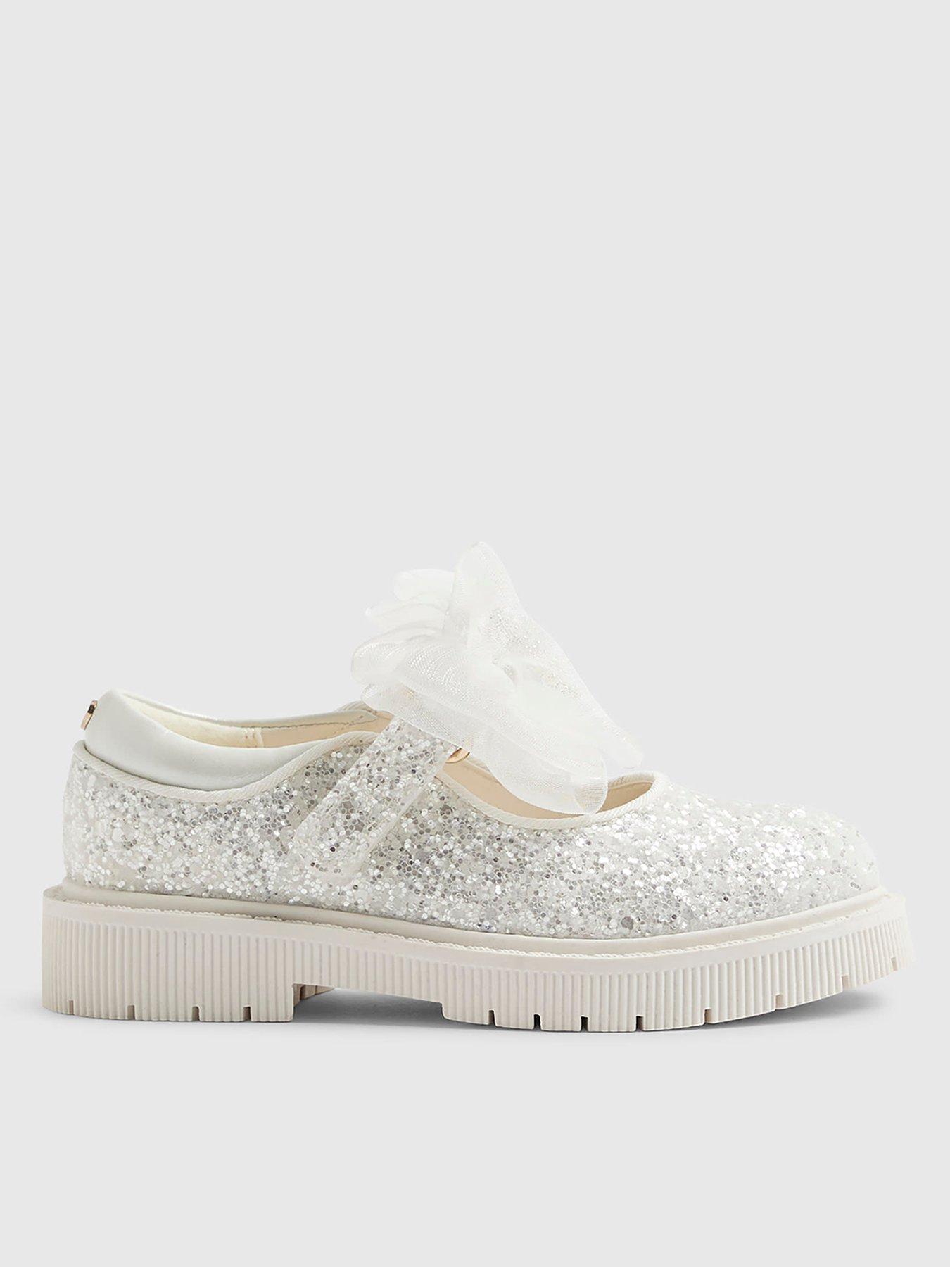River Island Mini Girls Glitter Bow Mary Jane Shoes - White