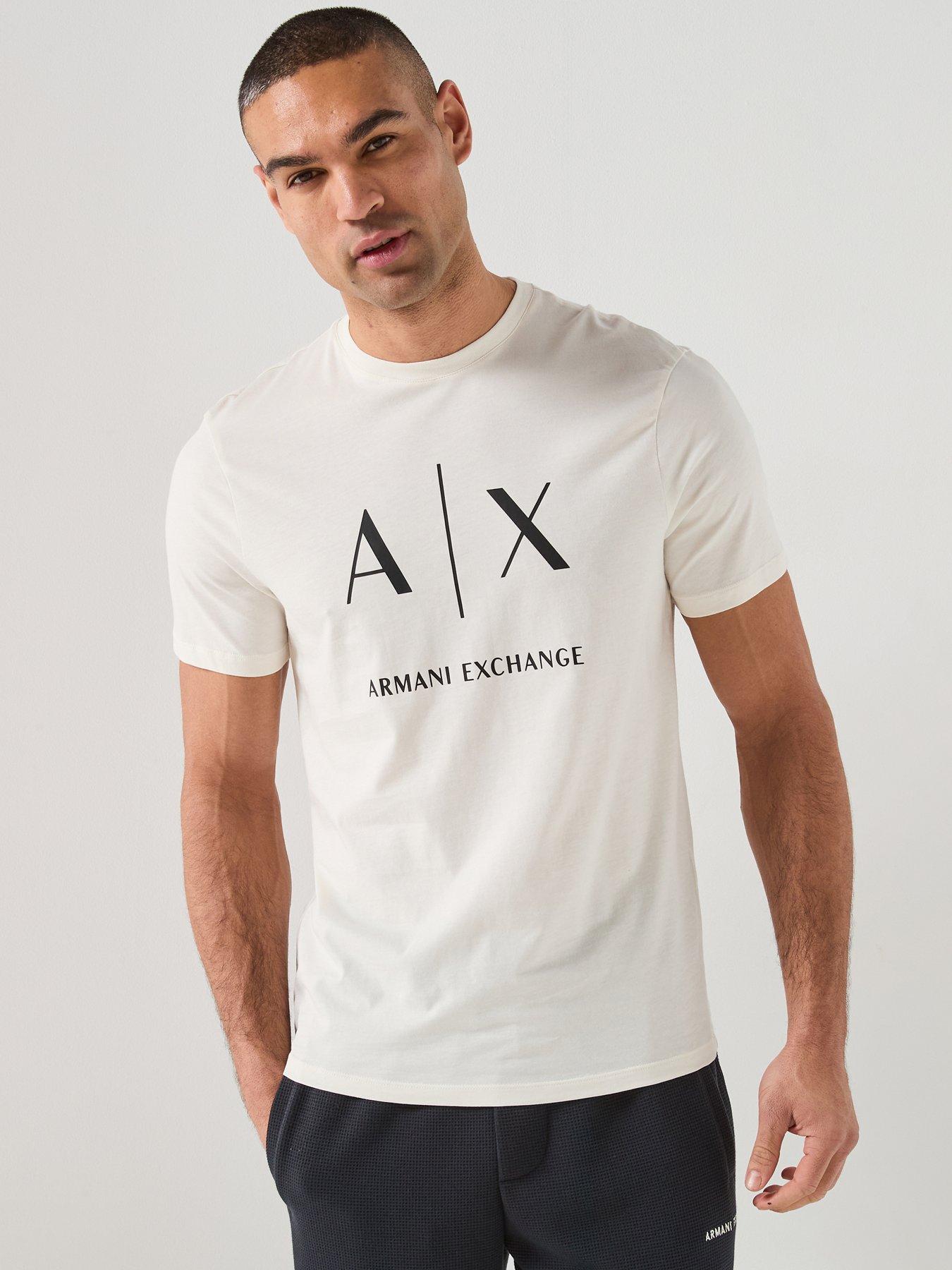 Image 1 of 6 of Armani Exchange Slim Fit Ax Chest Logo T-Shirt - Cream