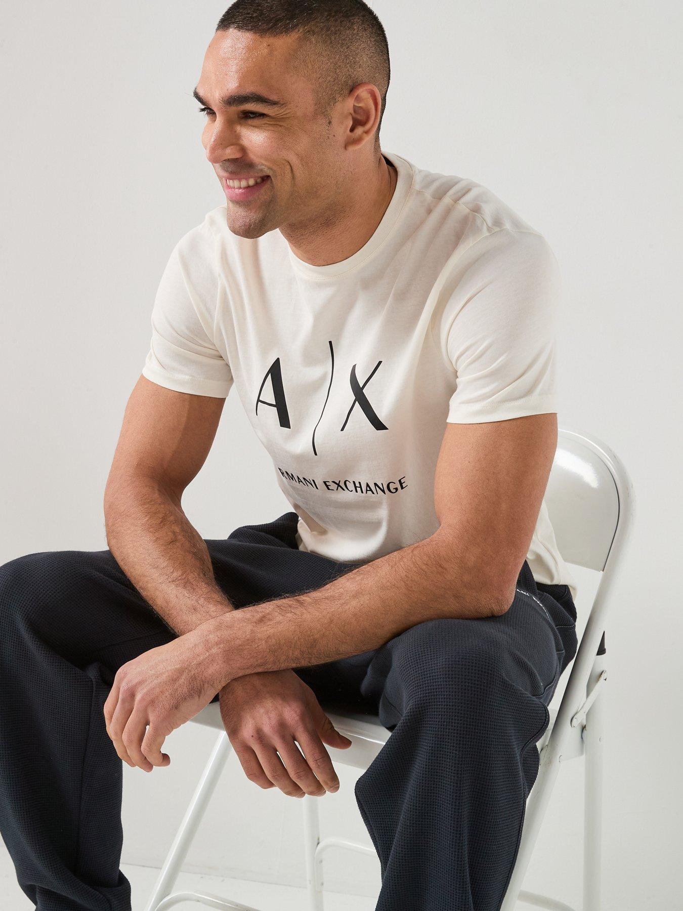 Image 4 of 6 of Armani Exchange Slim Fit Ax Chest Logo T-Shirt - Cream