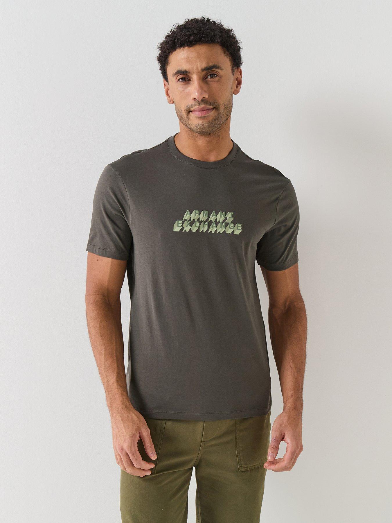 Image 1 of 4 of Armani Exchange Slim Fit Chest Logo T-Shirt - Dark Khaki