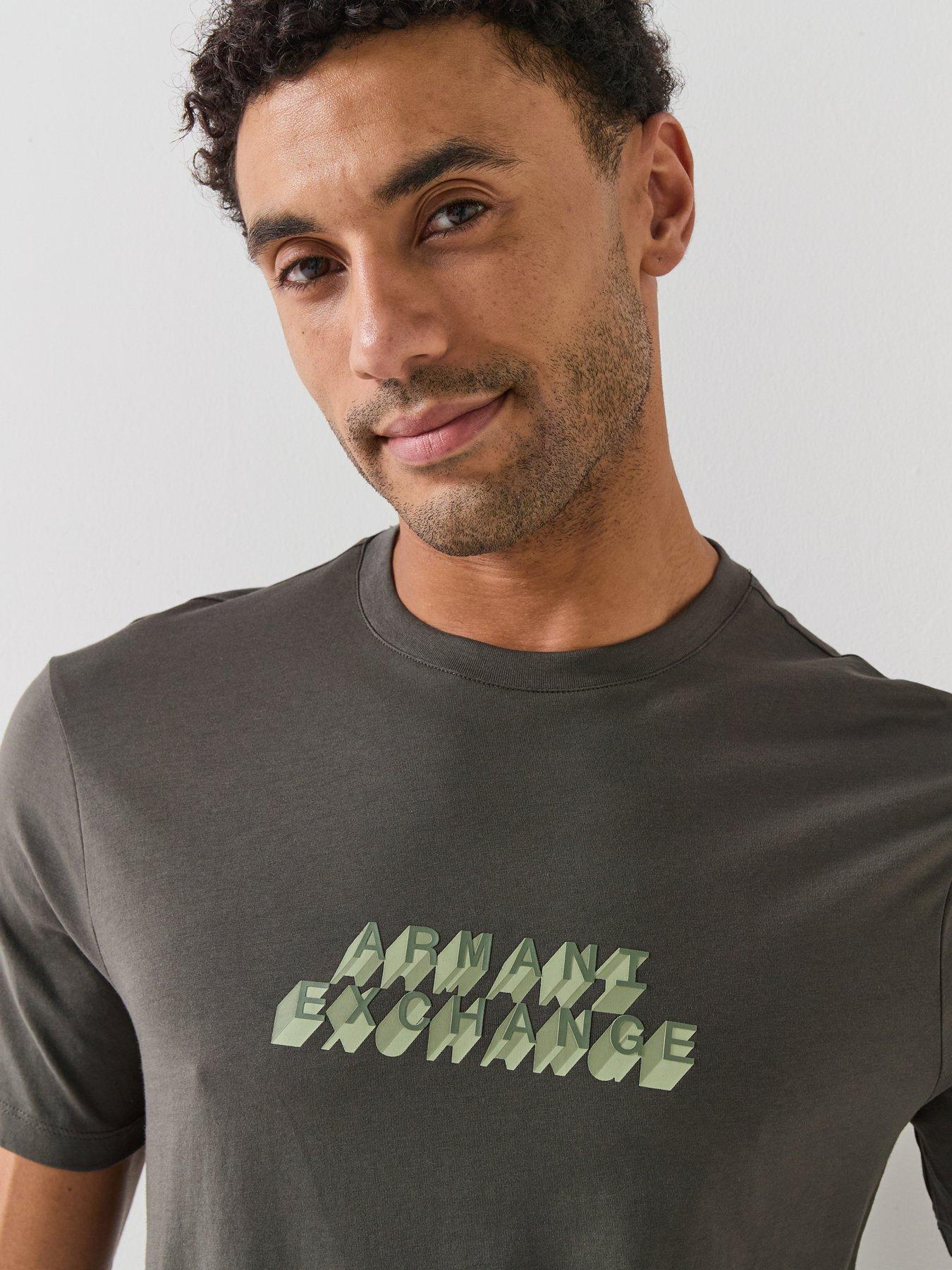 Image 4 of 4 of Armani Exchange Slim Fit Chest Logo T-Shirt - Dark Khaki
