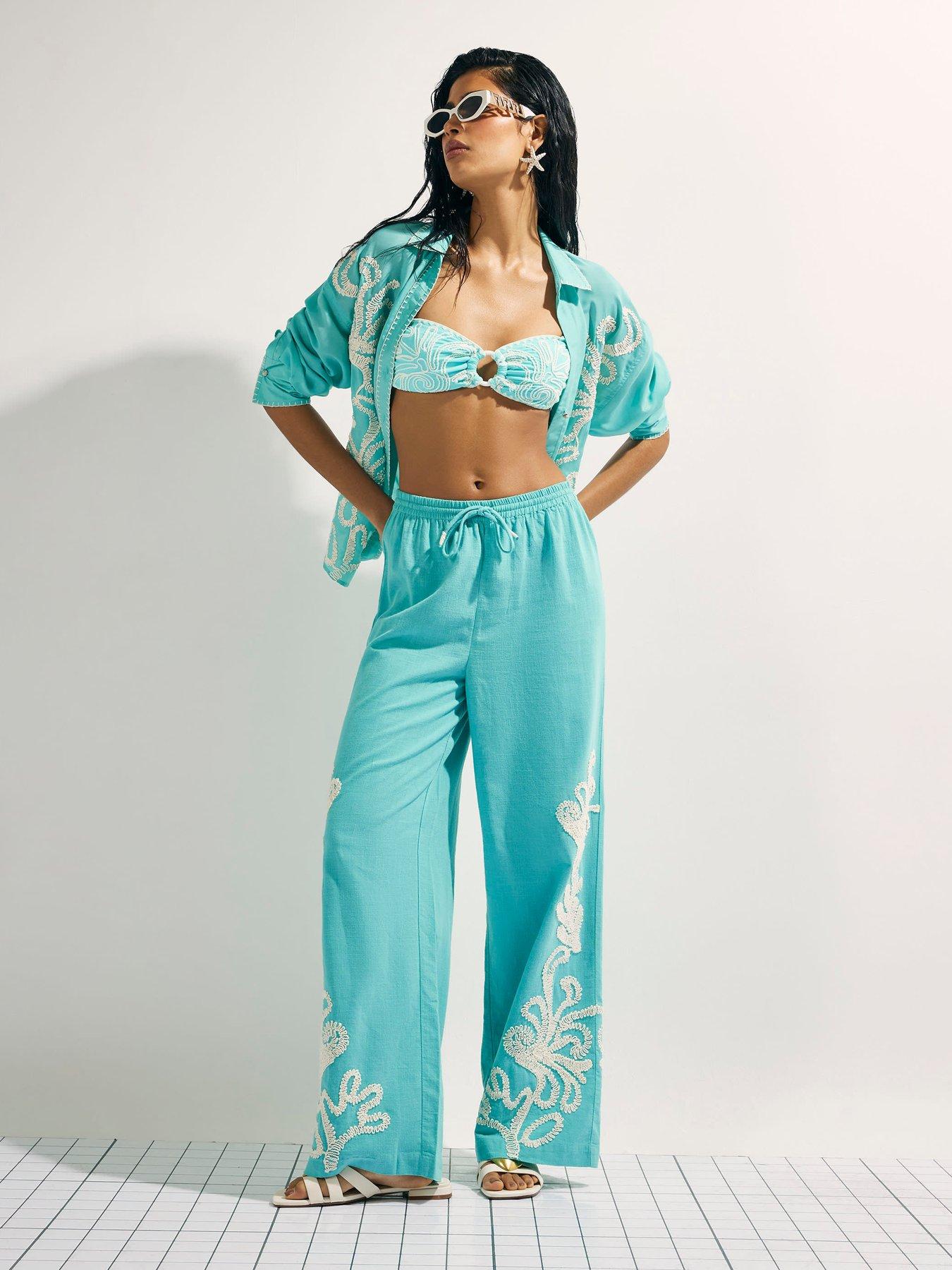 River Island Broderie Wide Leg Trousers - Green