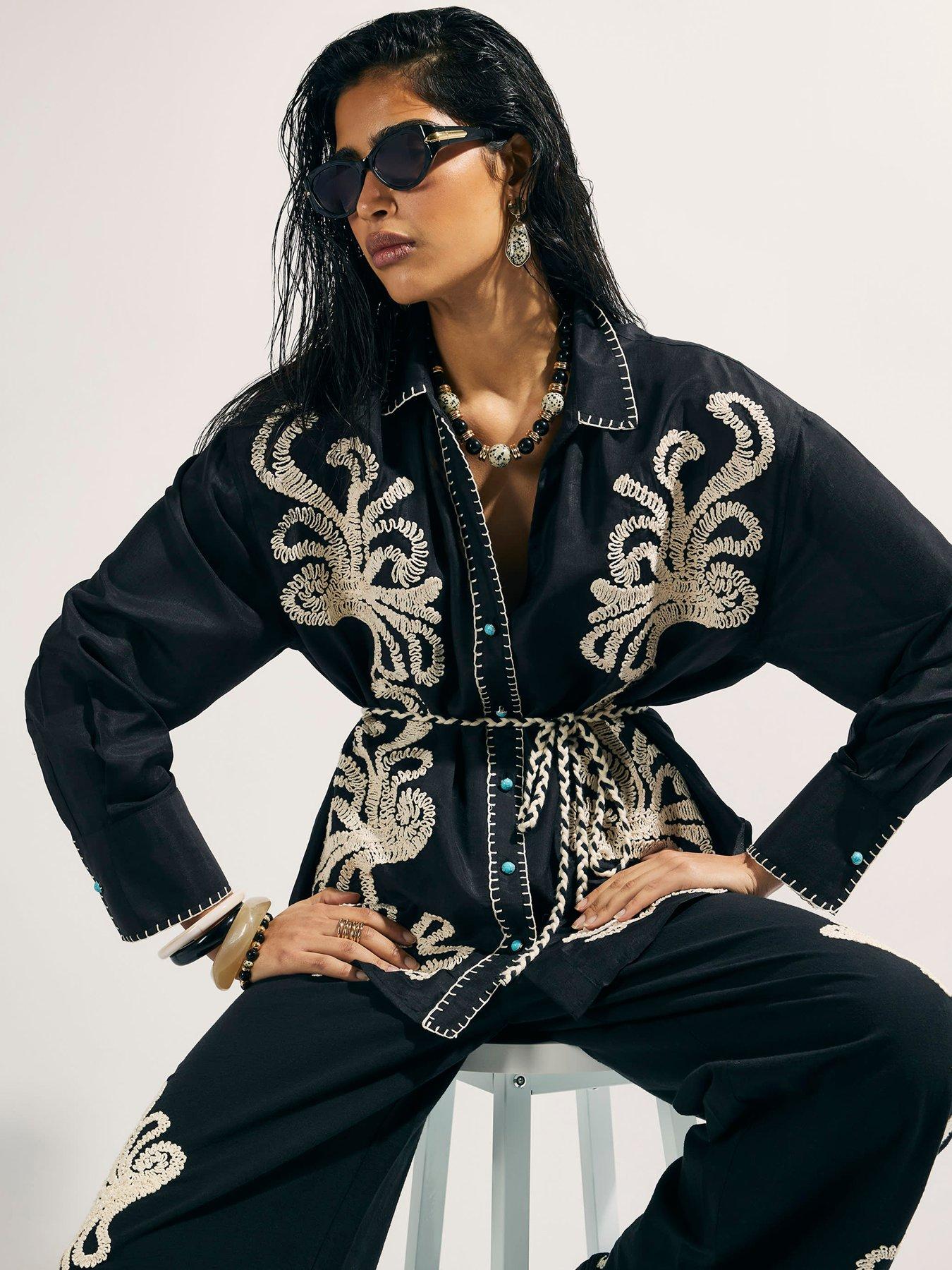 River Island Craft Stitch Voile Shirt - Black