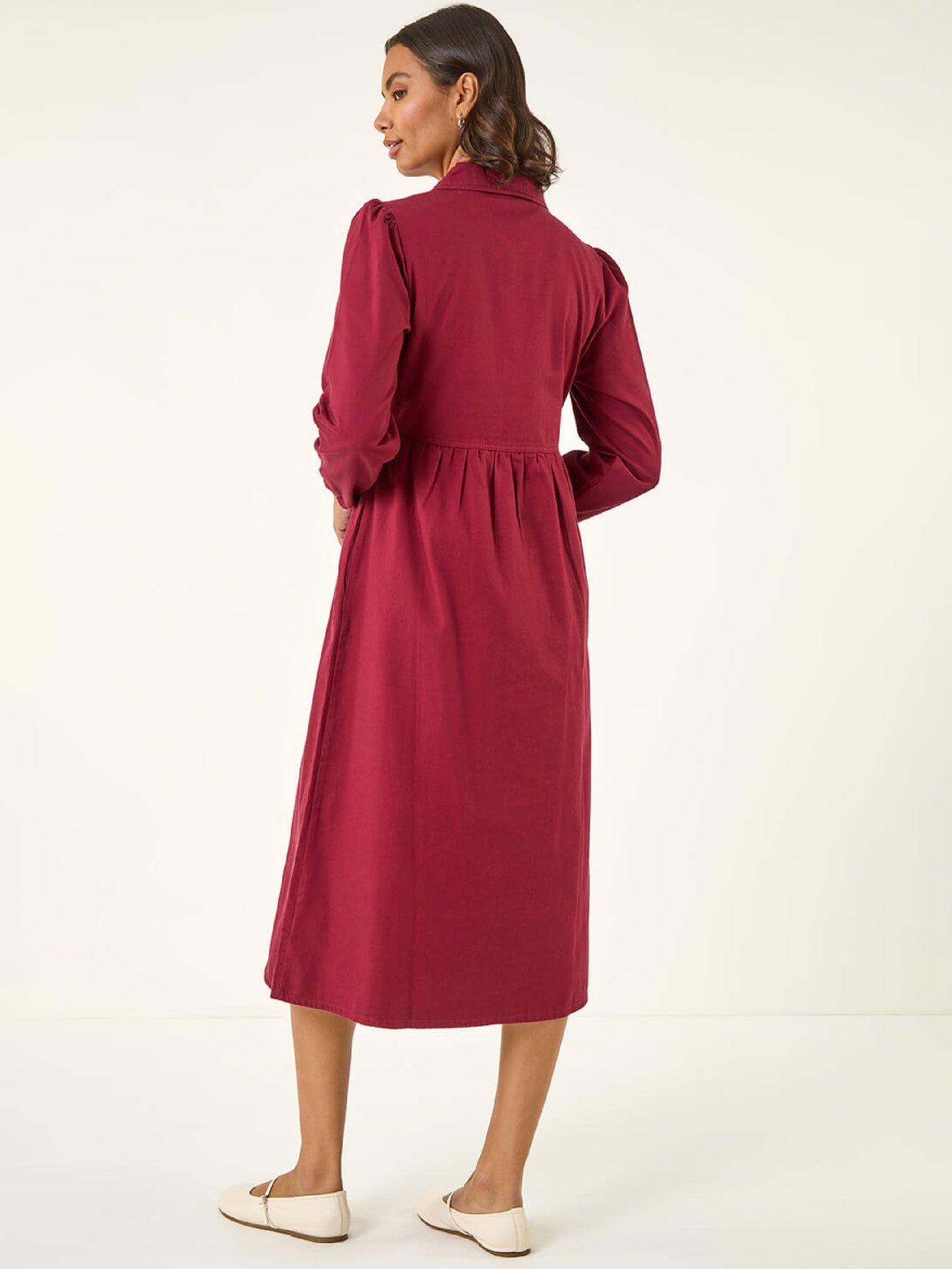 Image 2 of 5 of Roman Zip Front Collared Midi Dress - Red