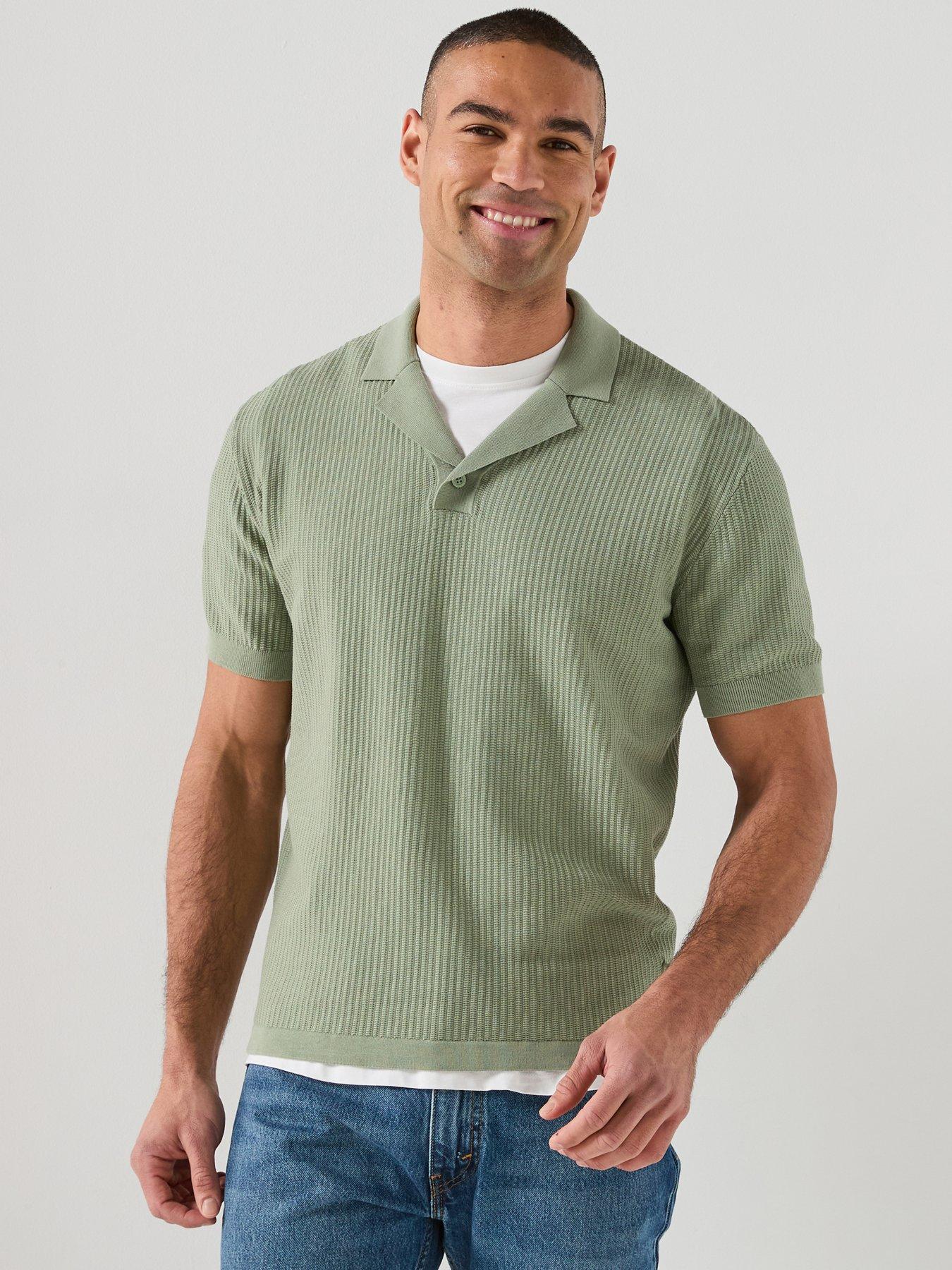 Armani Exchange Knittted Open Collar Polo Shirt, Green, Size M, Men