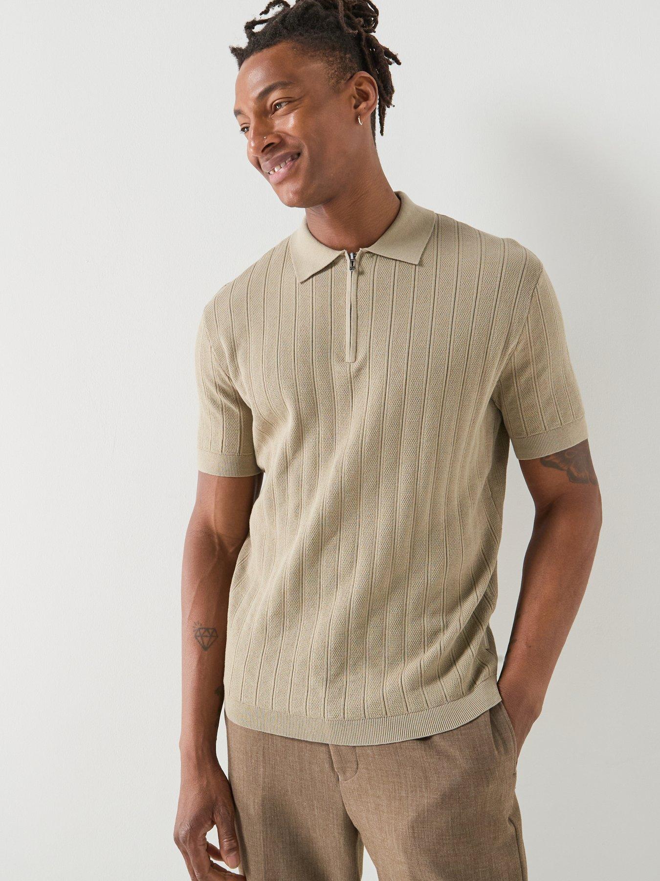 Armani Exchange Zip Neck Knitted Polo Shirt - Beige