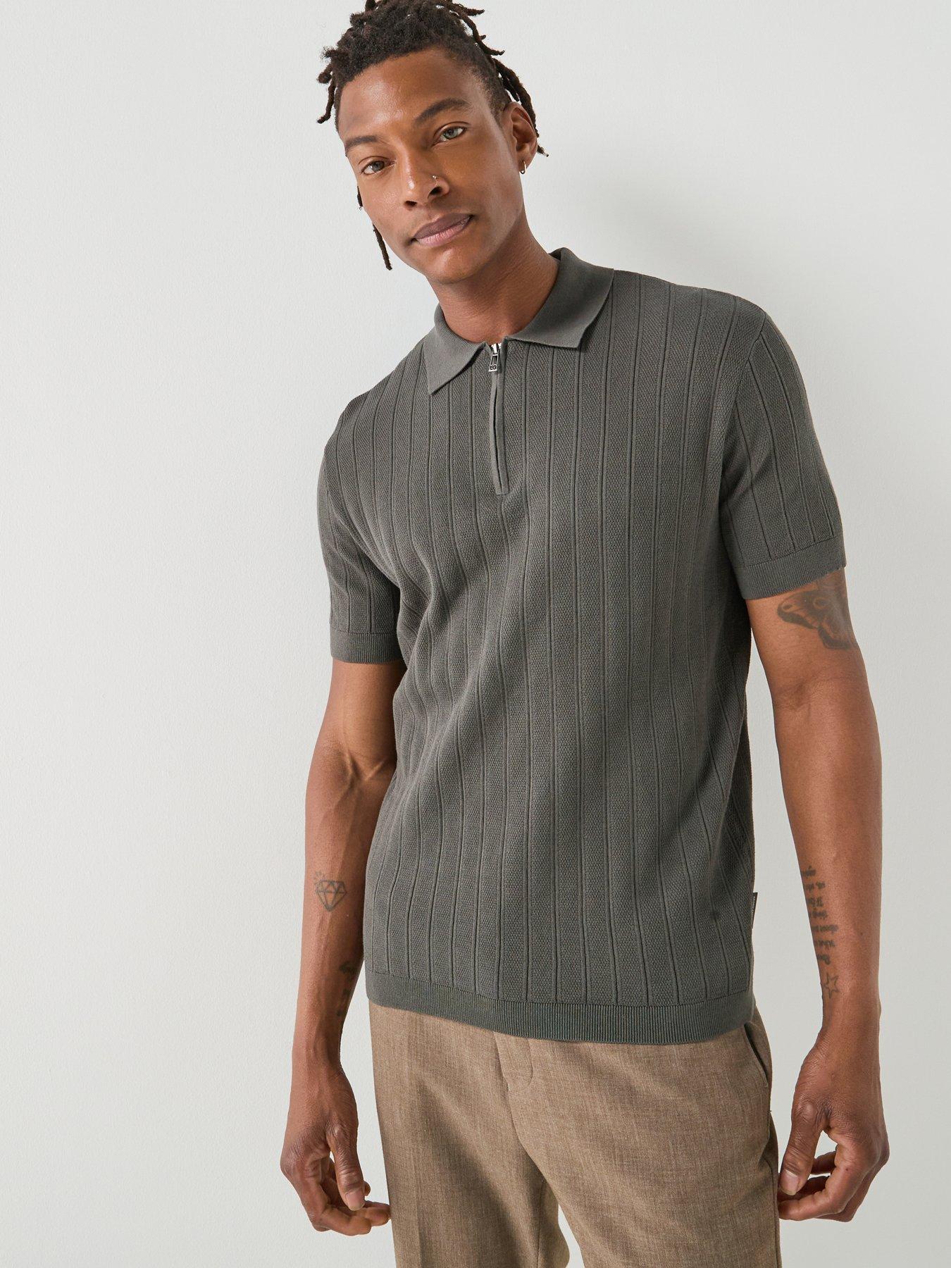 Armani Exchange Zip Neck Knitted Polo Shirt - Dark Khaki