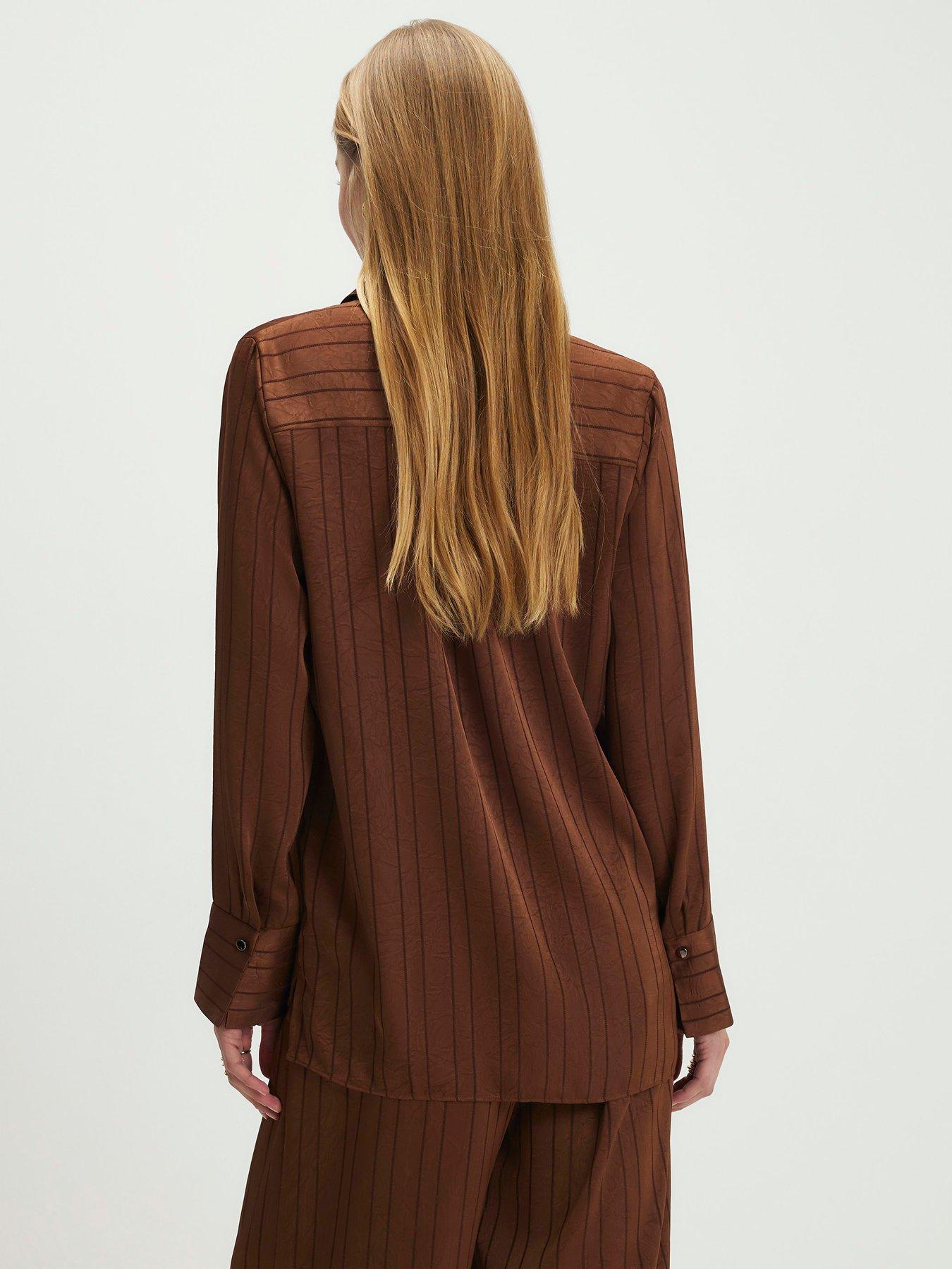 Image 2 of 4 of River Island Stripe Crinkle Blouse - Brown