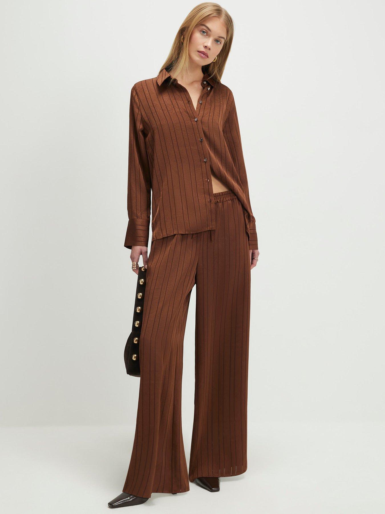 Image 3 of 4 of River Island Stripe Crinkle Blouse - Brown