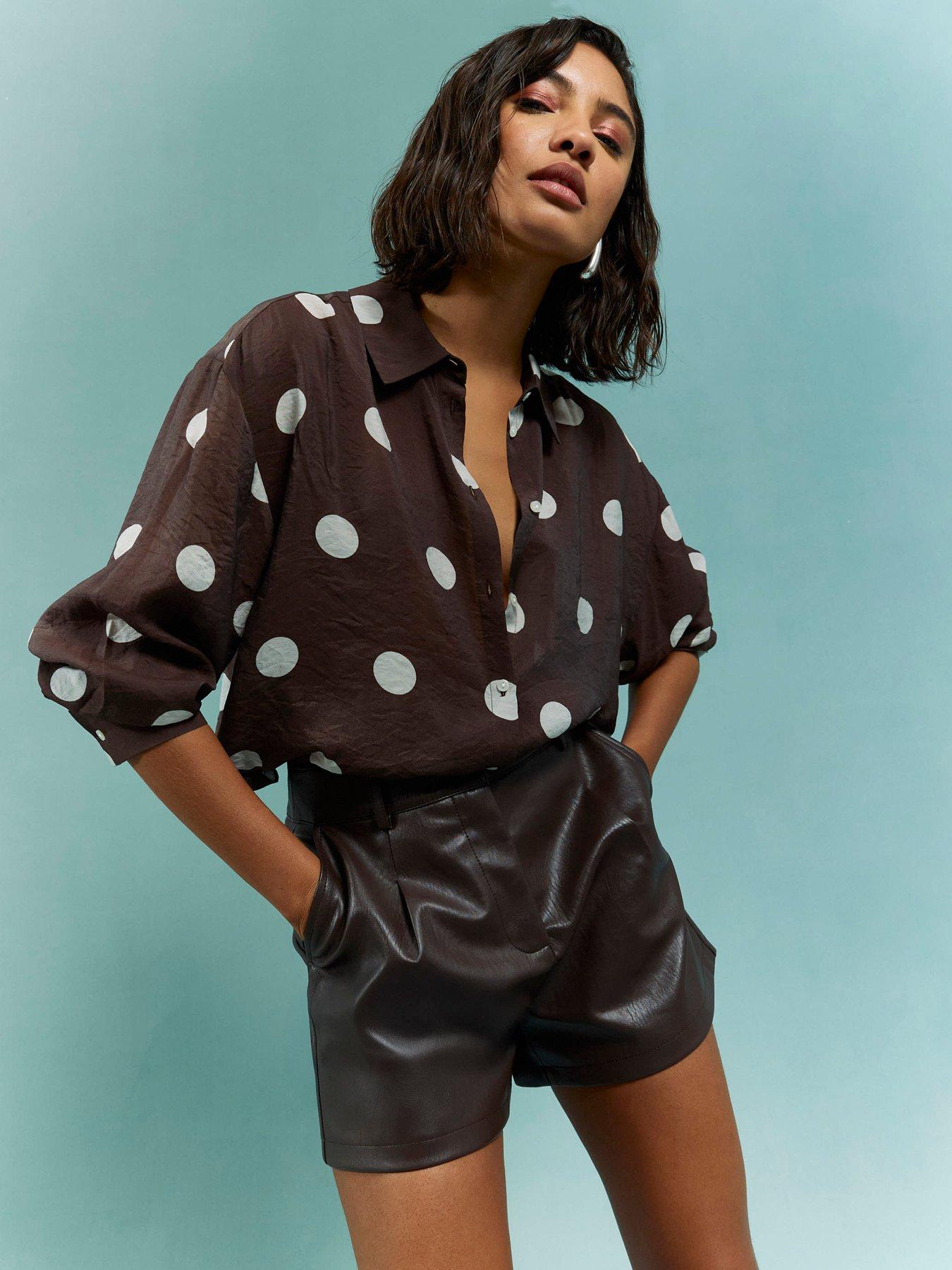 River Island Spot Detail Soft Shirt - Brown