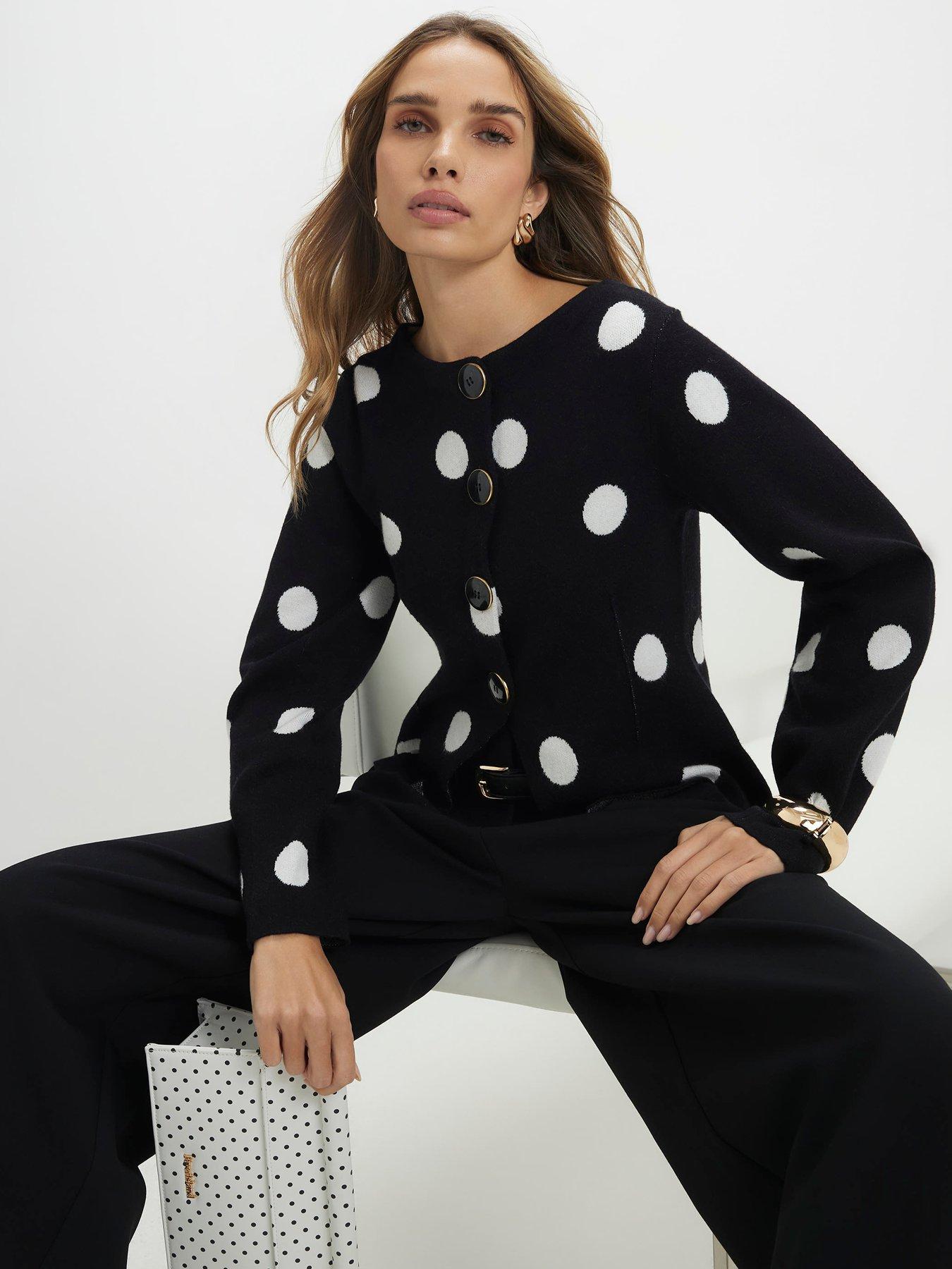 River Island Structured Polka Button Cardigan - Black
