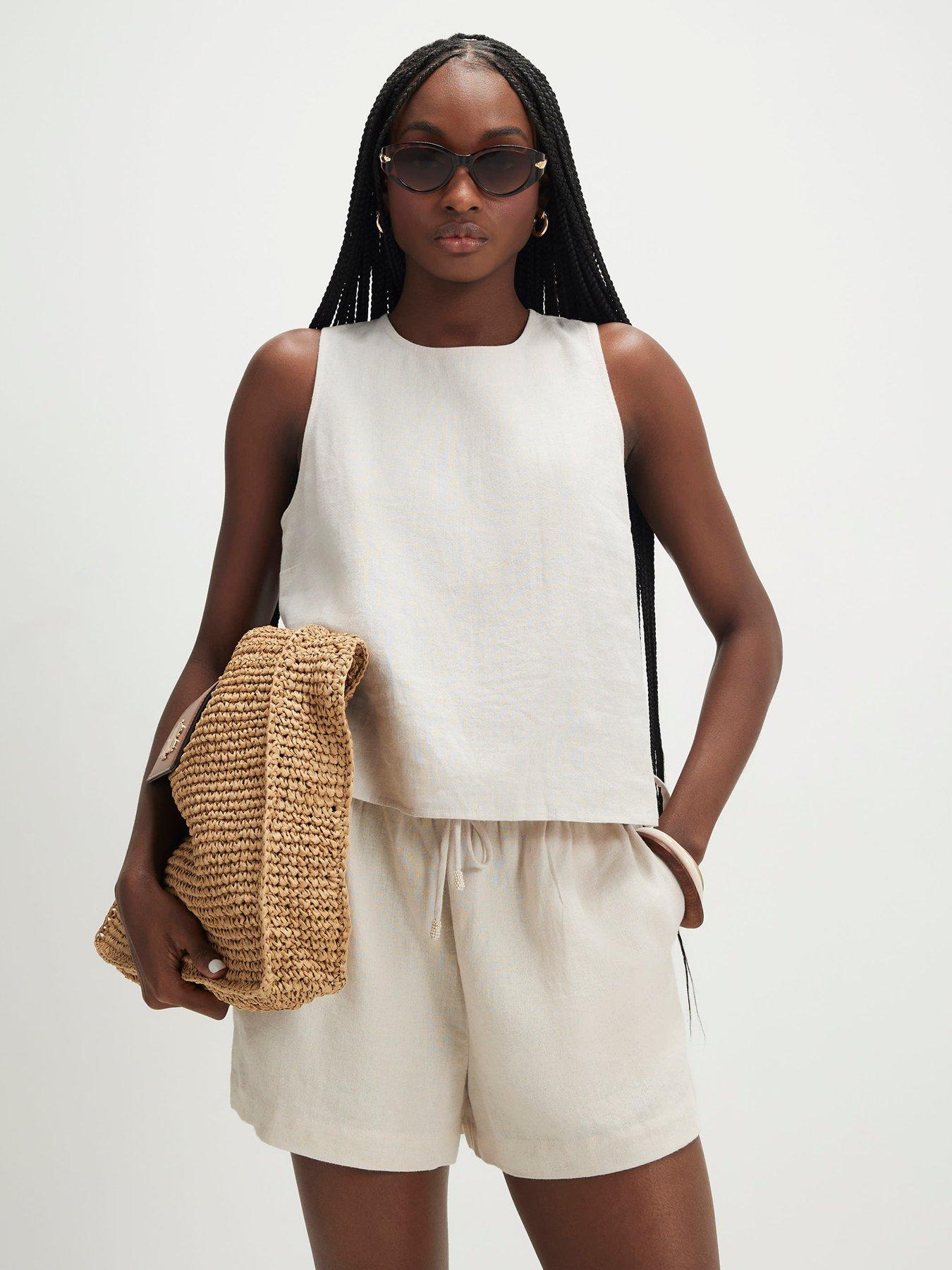 River Island Linen Blend Shorts - Beige