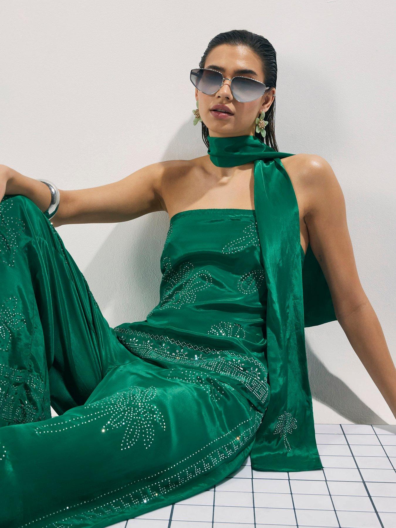 River Island Heat Seal Bandeau With Scarf - Green